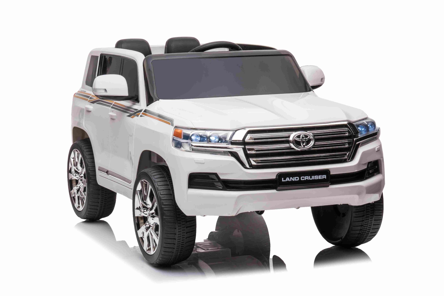 Mașină electrică de jucărie Toyota Landcruiser 12V, alb, scaun din piele, telecomandă 2,4 GHz, intrare USB / AUX, suspensie, baterie 12 V, roți moi EVA, MOTOR 2 X 35 W, licență ORIGINALĂ - imagine 4
