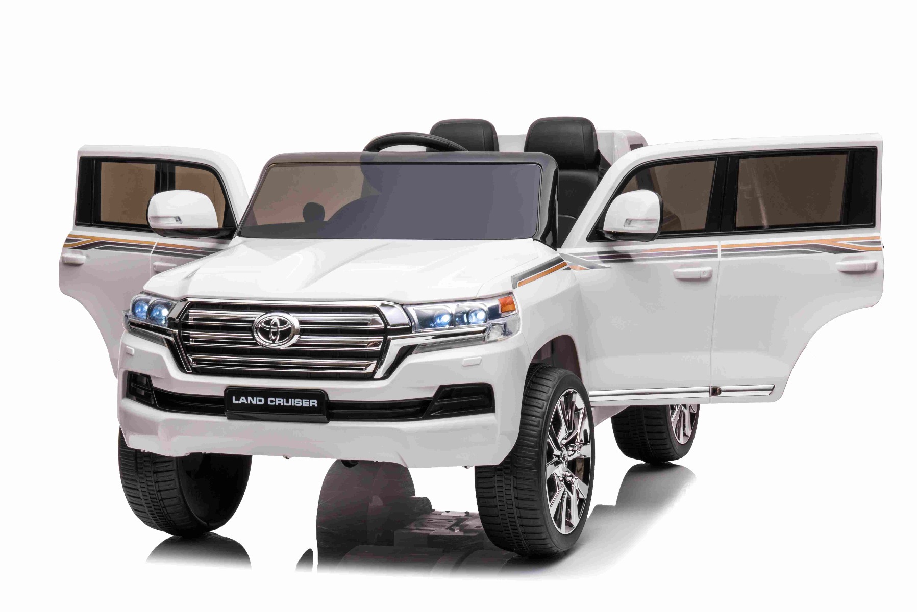Mașină electrică de jucărie Toyota Landcruiser 12V, alb, scaun din piele, telecomandă 2,4 GHz, intrare USB / AUX, suspensie, baterie 12 V, roți moi EVA, MOTOR 2 X 35 W, licență ORIGINALĂ - imagine 6