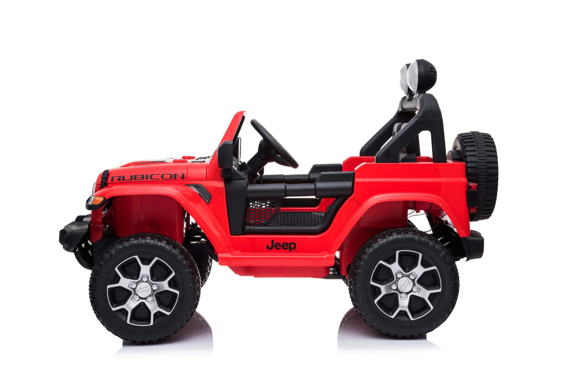 Mașinuță electrică pentru copii JEEP Wrangler, Roșu, scaun din piele, Radio cu intrare Bluetooth și USB, unitate 4x4, baterie cu litiu, roți EVA, suspensii spate, telecomandă de 2,4 GHz, comutator funcție telecomandă/ pedală, licențiat