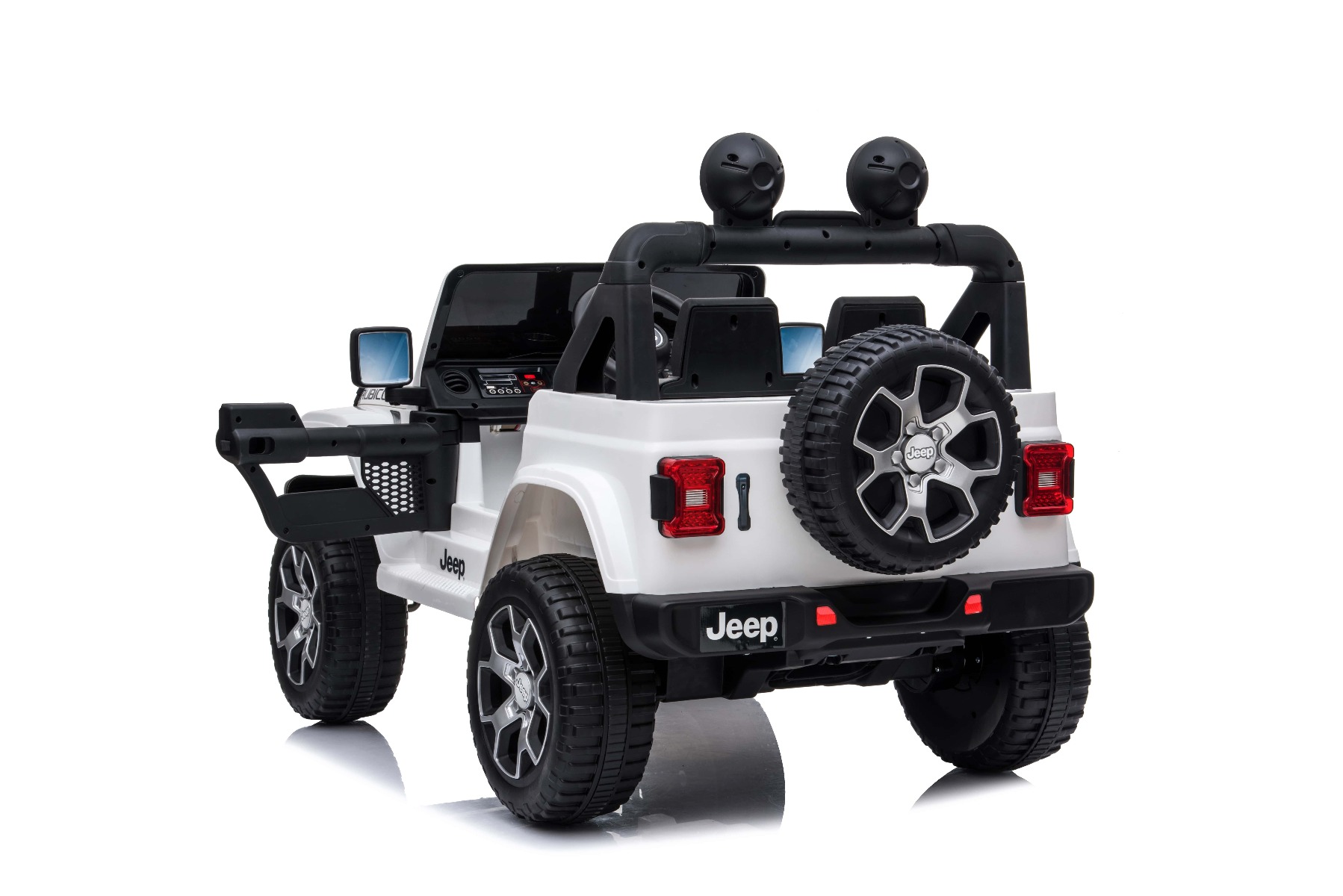 Mașinuță electrică pentru copii JEEP Wrangler, Alb, scaun din piele, Radio cu intrare Bluetooth și USB, unitate 4x4, baterie cu litiu, roți EVA, suspensii spate, telecomandă de 2,4 GHz, comutator funcție telecomandă/ pedală, licențiat - imagine 9