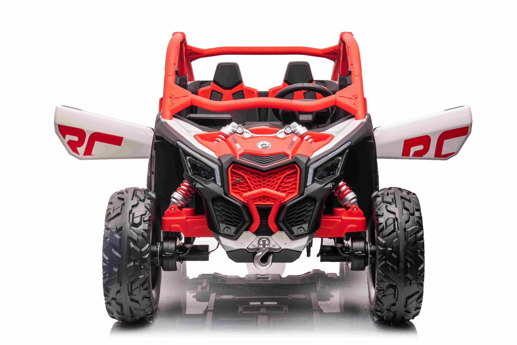 Mașină electrică copii Can-am Maverick 24V, roșu, cu două locuri, suspensie spate, telecomandă 2,4 Ghz, Baterie litiu portabilă, 4 motoare de 200 W, roți EVA, scaune din piele, player MP3 cu intrare USB/SD, model cu licență - imagine 3