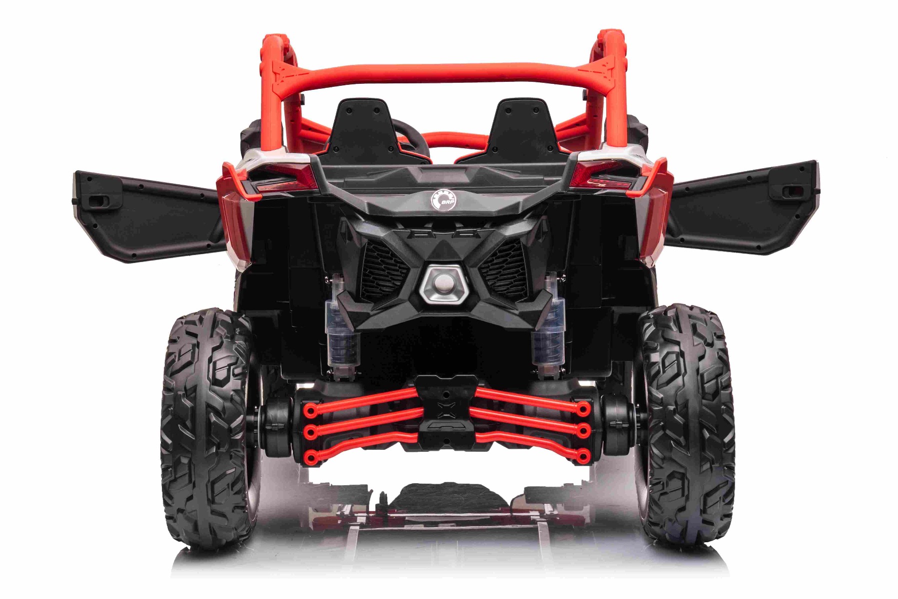 Mașină electrică copii Can-am Maverick 24V, roșu, cu două locuri, suspensie spate, telecomandă 2,4 Ghz, Baterie litiu portabilă, 4 motoare de 200 W, roți EVA, scaune din piele, player MP3 cu intrare USB/SD, model cu licență - imagine 8