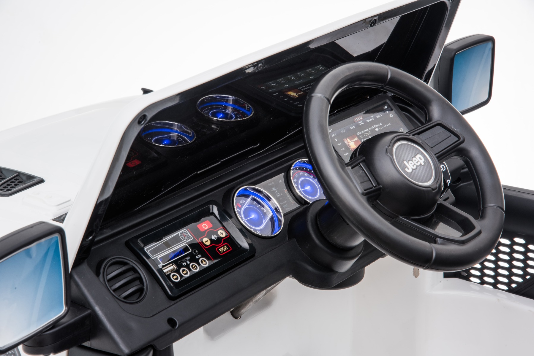 Mașinuță electrică pentru copii JEEP Wrangler, Alb, scaun din piele, Radio cu intrare Bluetooth și USB, unitate 4x4, baterie cu litiu, roți EVA, suspensii spate, telecomandă de 2,4 GHz, comutator funcție telecomandă/ pedală, licențiat - imagine 34
