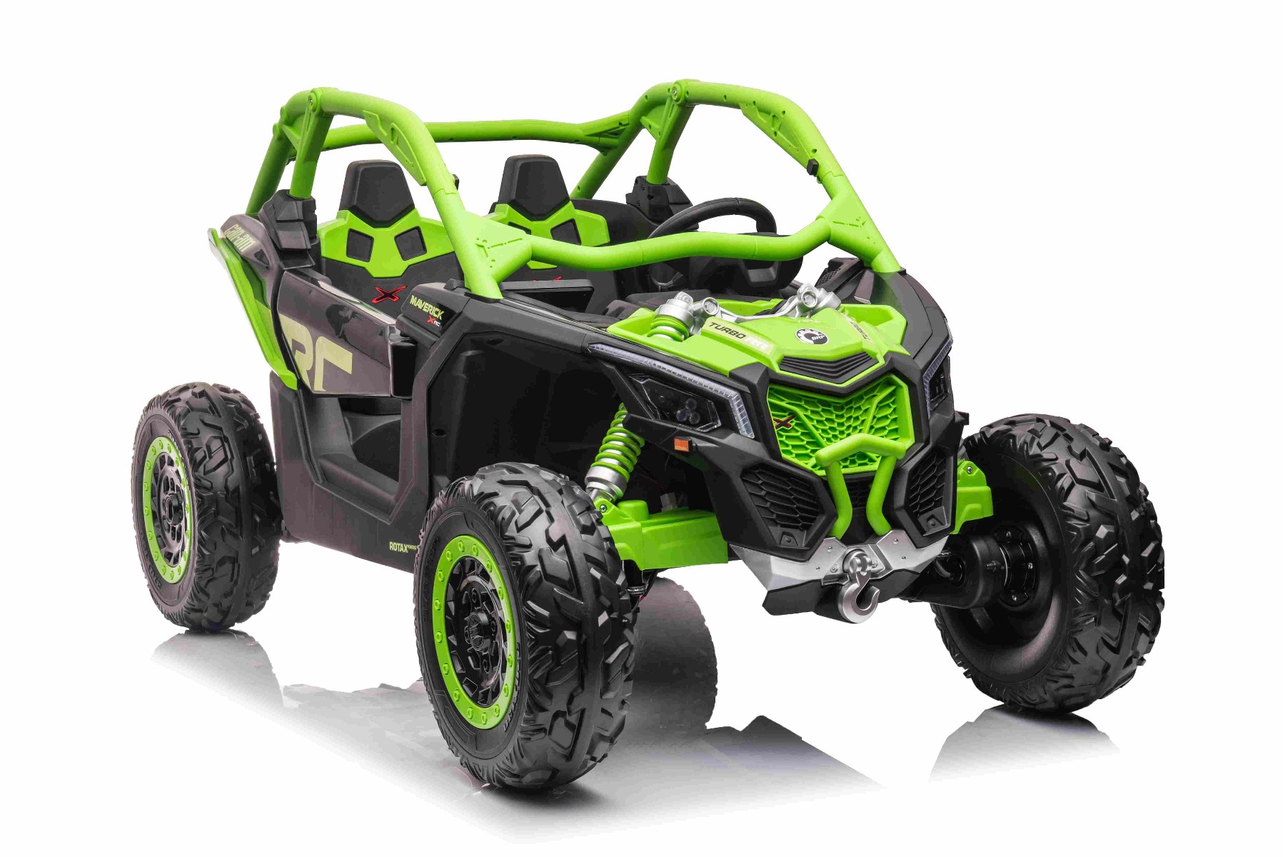 Mașină electrică copii Can-am Maverick 24V, verde, cu două locuri, suspensie spate, telecomandă 2,4 Ghz, Baterie litiu portabilă, 4 motoare de 200 W, roți EVA, scaune din piele, player MP3 cu intrare USB/SD, model cu licență - imagine 3