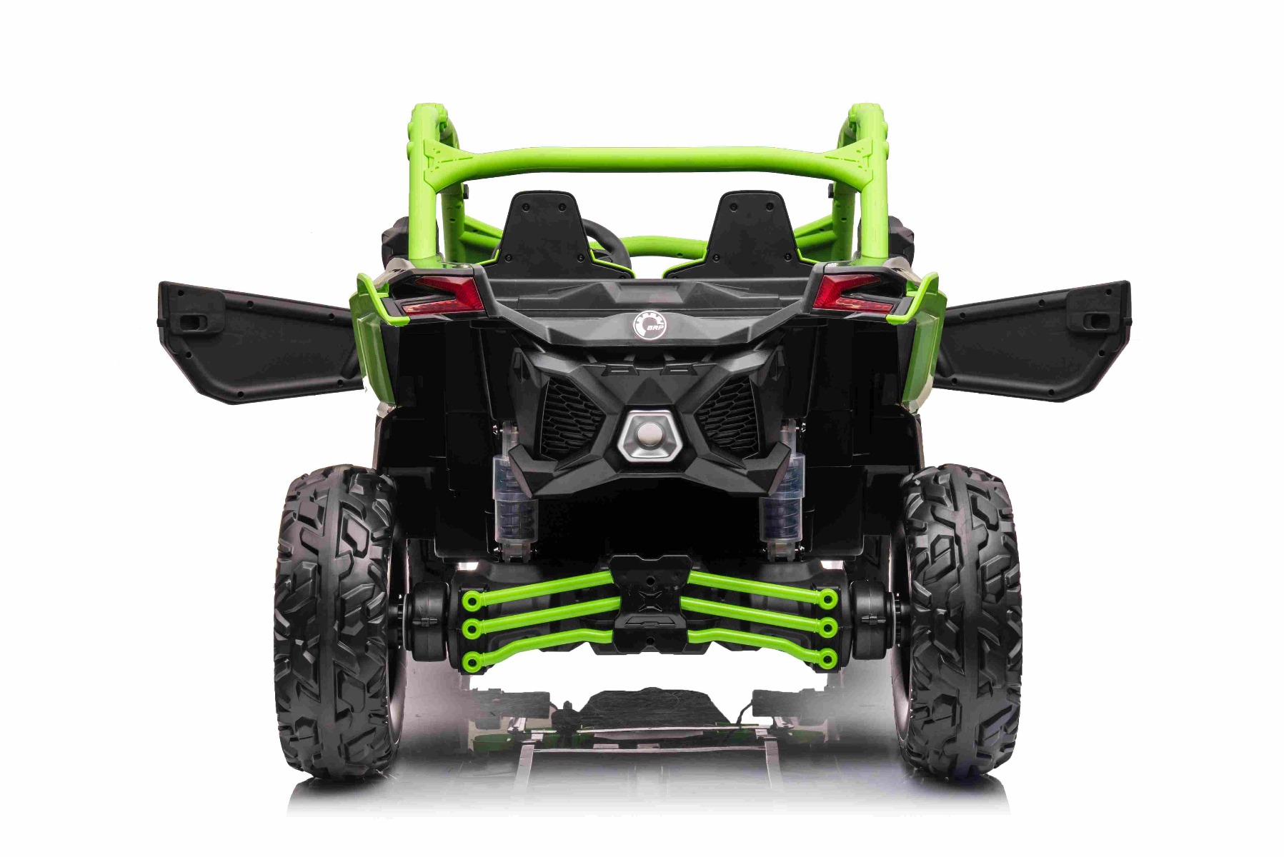 Mașină electrică copii Can-am Maverick 24V, verde, cu două locuri, suspensie spate, telecomandă 2,4 Ghz, Baterie litiu portabilă, 4 motoare de 200 W, roți EVA, scaune din piele, player MP3 cu intrare USB/SD, model cu licență - imagine 6