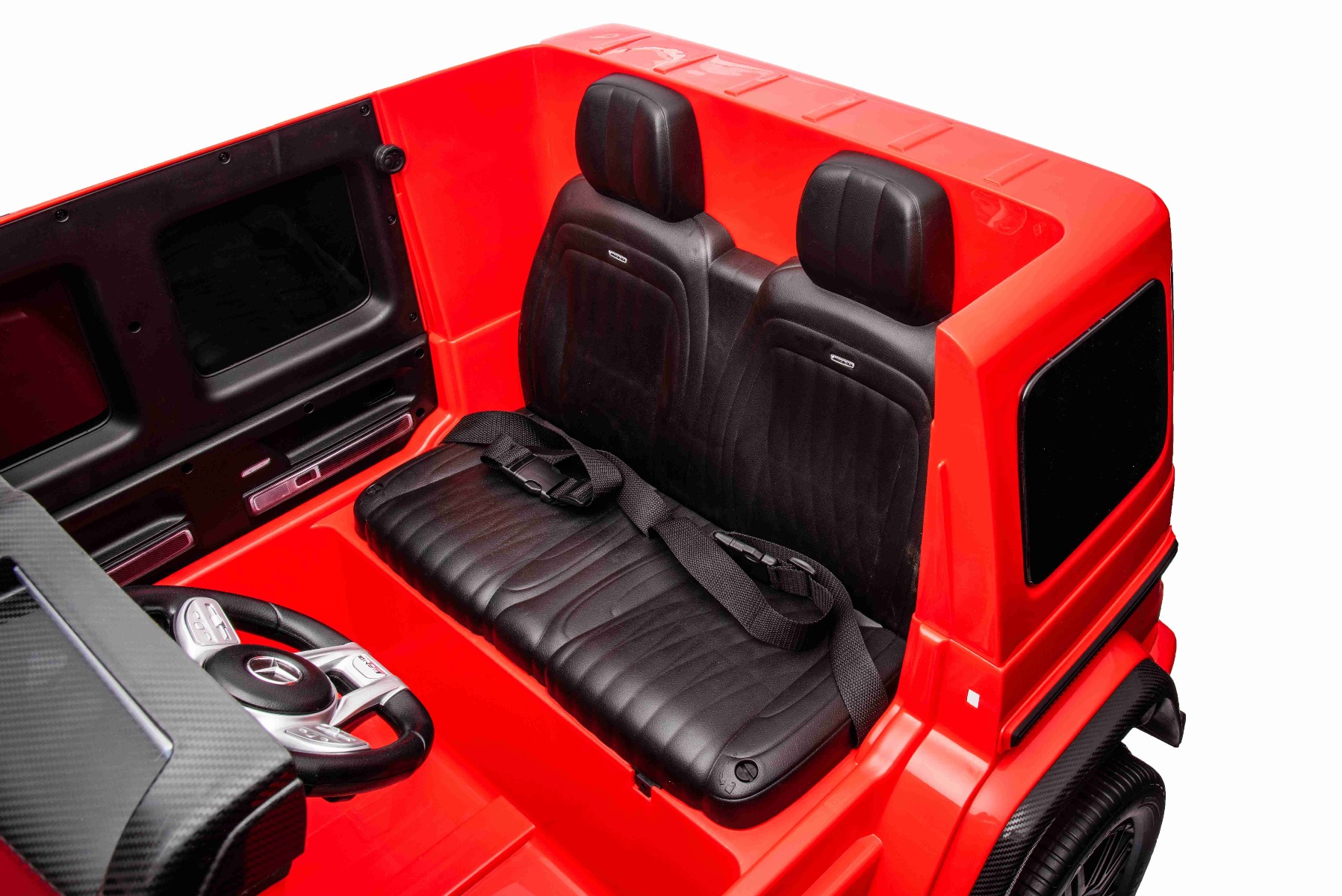 Mașină electrică Mercedes-Benz G63 AMG 4x4 cu două locuri 12V, roșu, MP3 Player cu intrare USB/AUX, tracțiune 4x4, baterie 12V14Ah, roți EVA cu suspensie, scaune din piele, telecomandă, licențiat - imagine 17