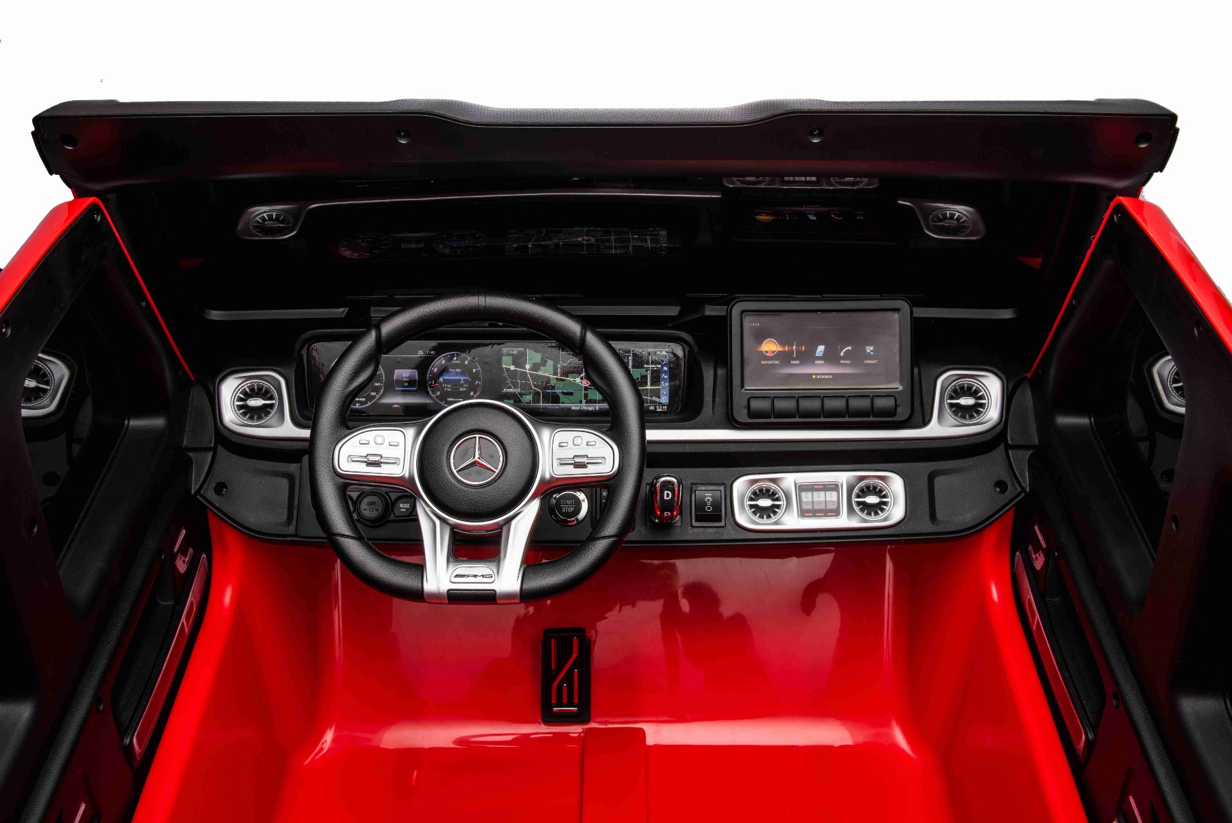 Mașină electrică Mercedes-Benz G63 AMG 4x4 cu două locuri 12V, roșu, MP3 Player cu intrare USB/AUX, tracțiune 4x4, baterie 12V14Ah, roți EVA cu suspensie, scaune din piele, telecomandă, licențiat - imagine 19
