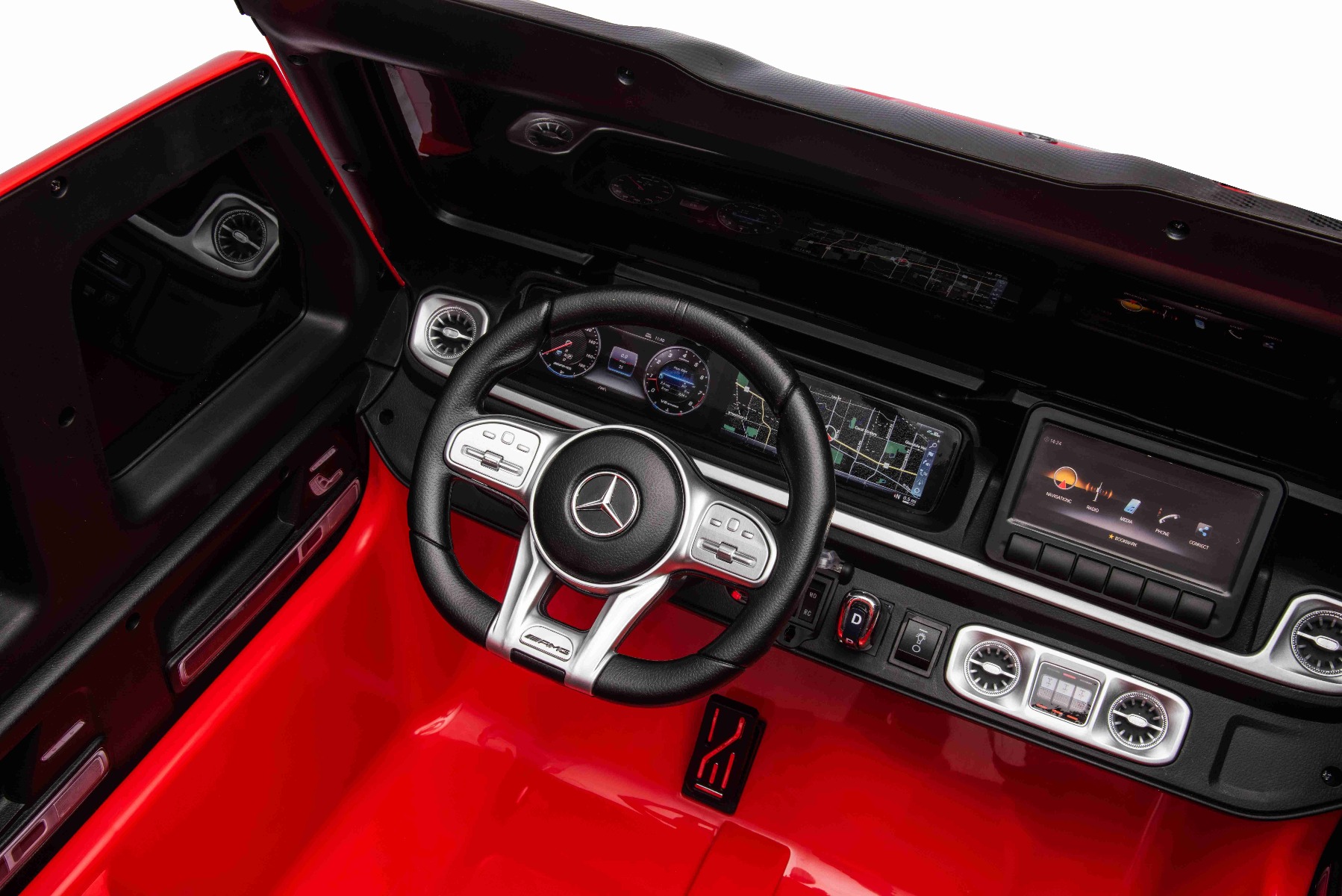 Mașină electrică Mercedes-Benz G63 AMG 4x4 cu două locuri 12V, roșu, MP3 Player cu intrare USB/AUX, tracțiune 4x4, baterie 12V14Ah, roți EVA cu suspensie, scaune din piele, telecomandă, licențiat - imagine 20