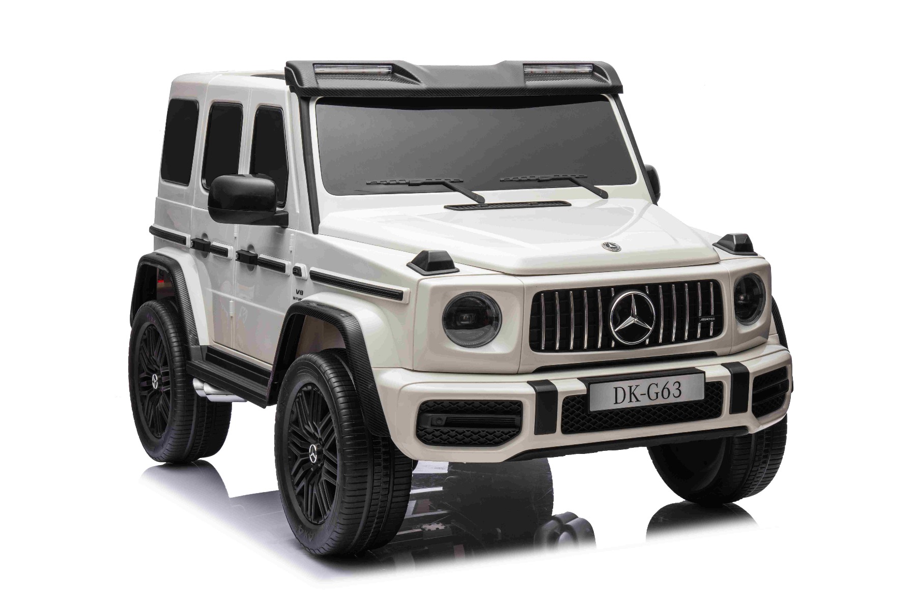 Mașină electrică Mercedes-Benz G63 AMG 4x4 cu două locuri 12V, alb, MP3 Player cu intrare USB/AUX, tracțiune 4x4, baterie 12V14Ah, roți EVA cu suspensie, scaune din piele, telecomandă, licențiat - imagine 5