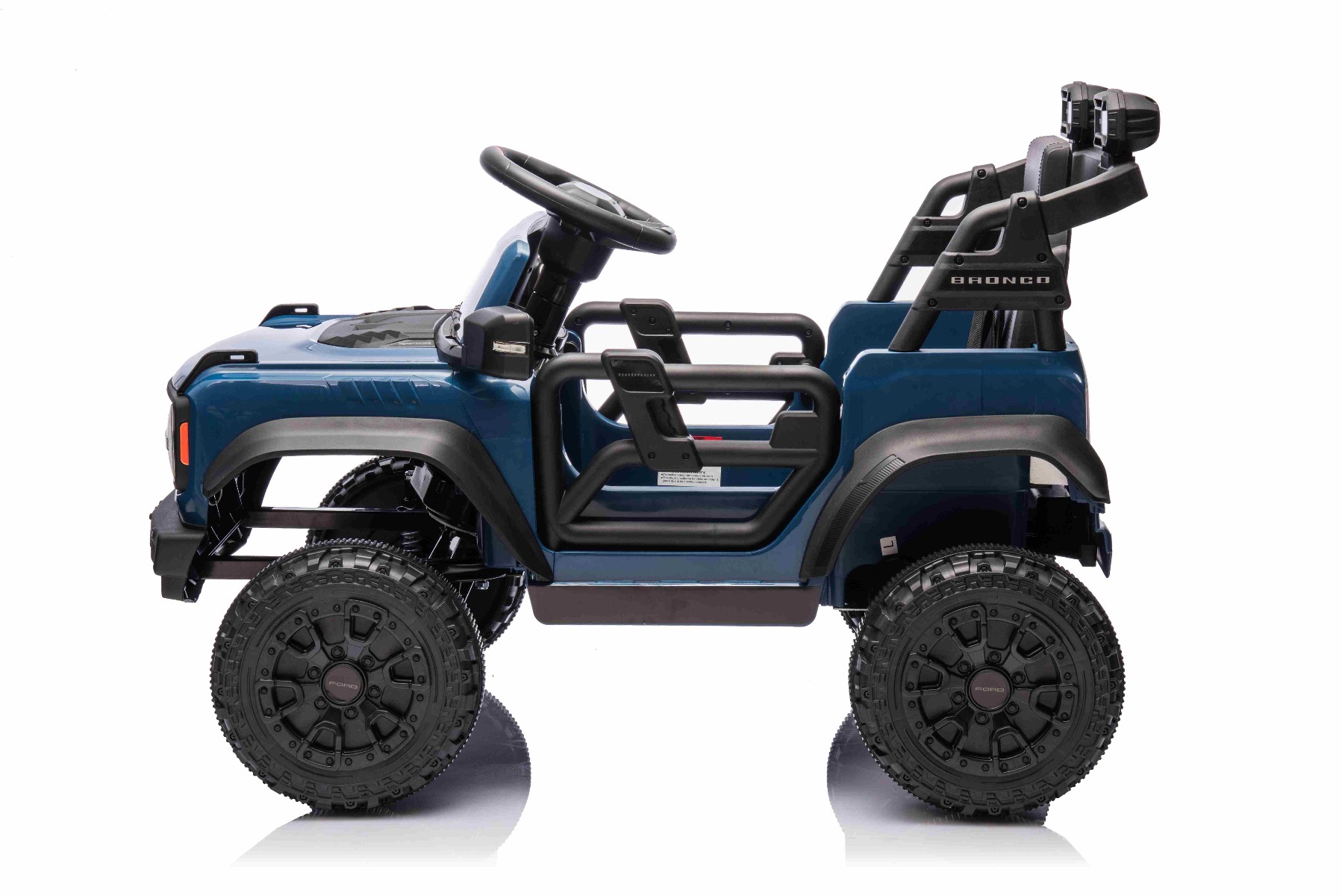Mașina electrica copii Ford Bronco cu tracțiune spate cu licență (un singur loc), albastru, baterie litiu, șasiu înalt, scaun lat, axă suspensie spate, telecomandă 2,4 GHz, player MP3 cu intrare USB, lumini LED - imagine 2