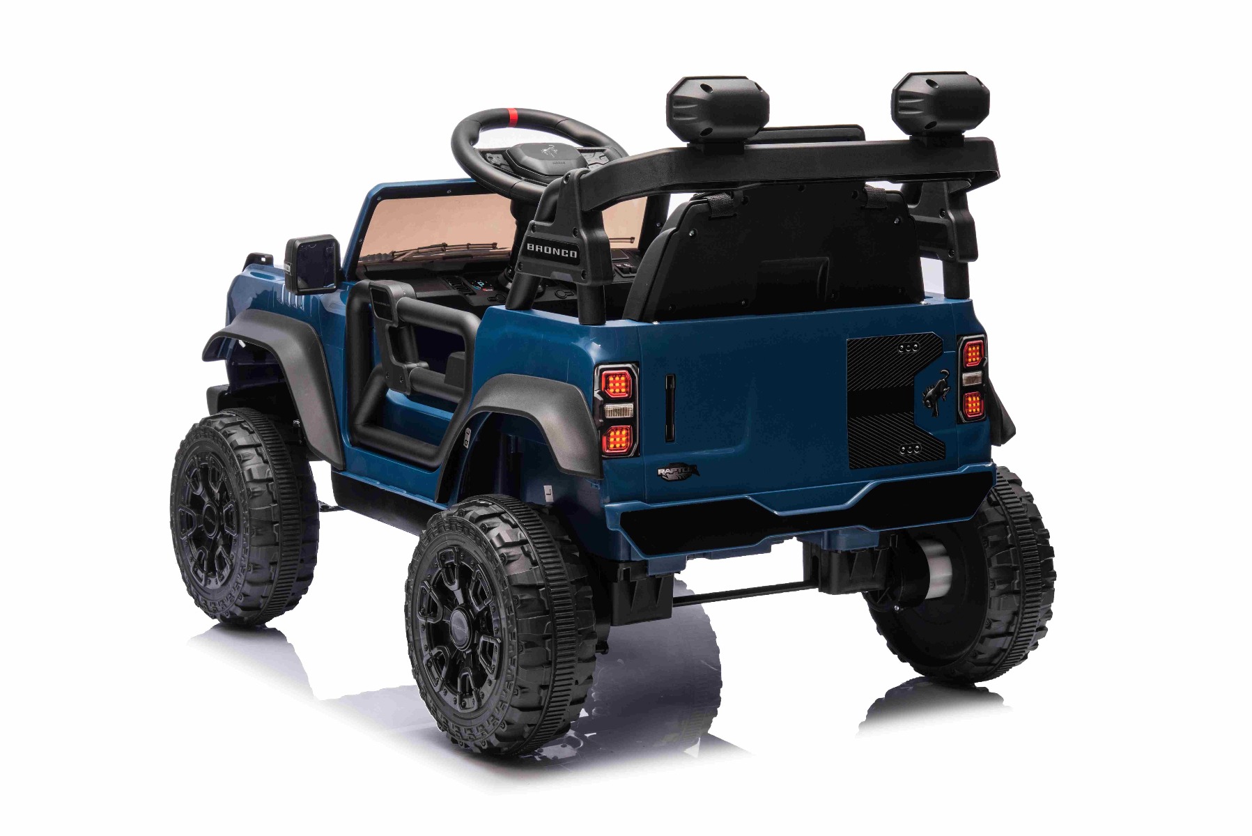 Mașina electrica copii Ford Bronco cu tracțiune spate cu licență (un singur loc), albastru, baterie litiu, șasiu înalt, scaun lat, axă suspensie spate, telecomandă 2,4 GHz, player MP3 cu intrare USB, lumini LED - imagine 6