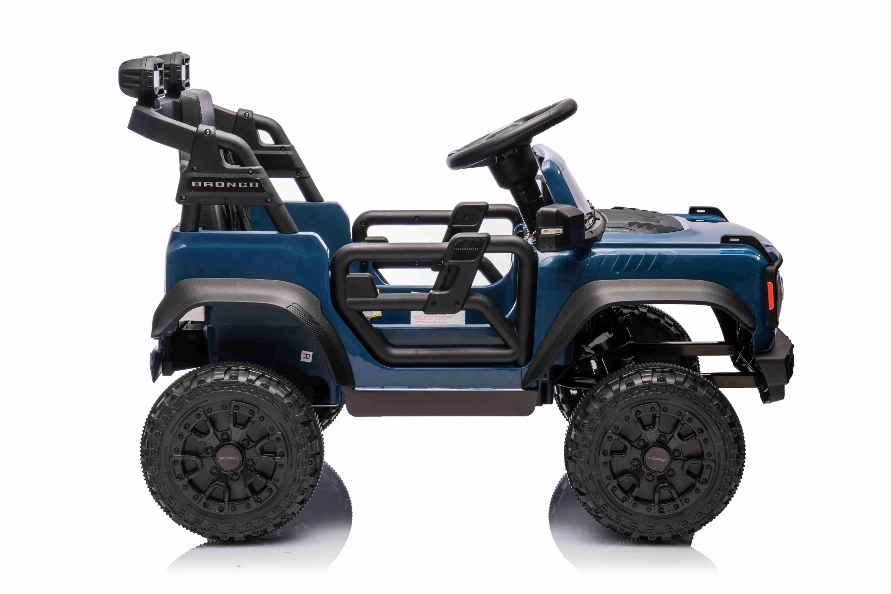 Mașina electrica copii Ford Bronco cu tracțiune spate cu licență (un singur loc), albastru, baterie litiu, șasiu înalt, scaun lat, axă suspensie spate, telecomandă 2,4 GHz, player MP3 cu intrare USB, lumini LED - imagine 4