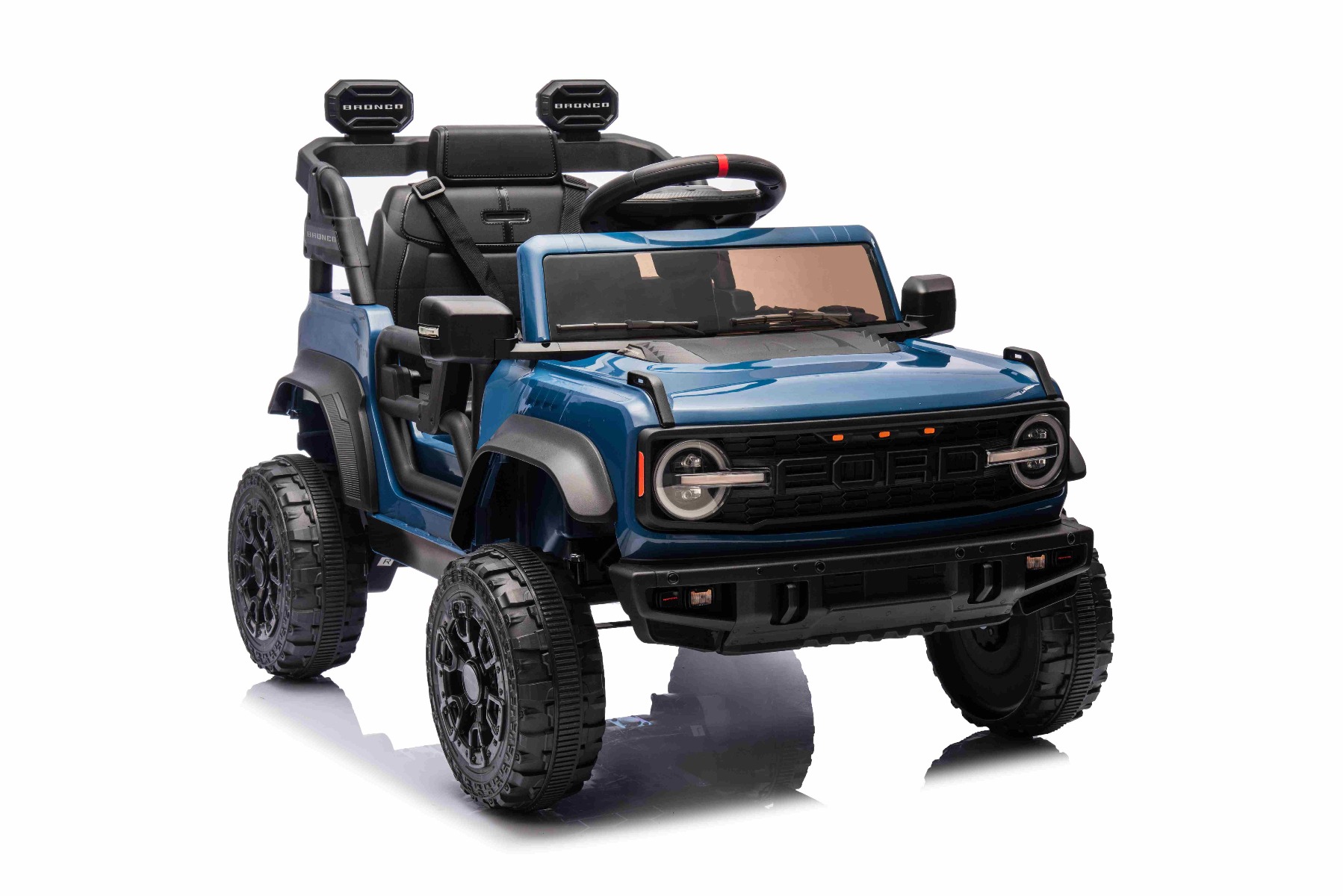 Mașina electrica copii Ford Bronco cu tracțiune spate cu licență (un singur loc), albastru, baterie litiu, șasiu înalt, scaun lat, axă suspensie spate, telecomandă 2,4 GHz, player MP3 cu intrare USB, lumini LED - imagine 5
