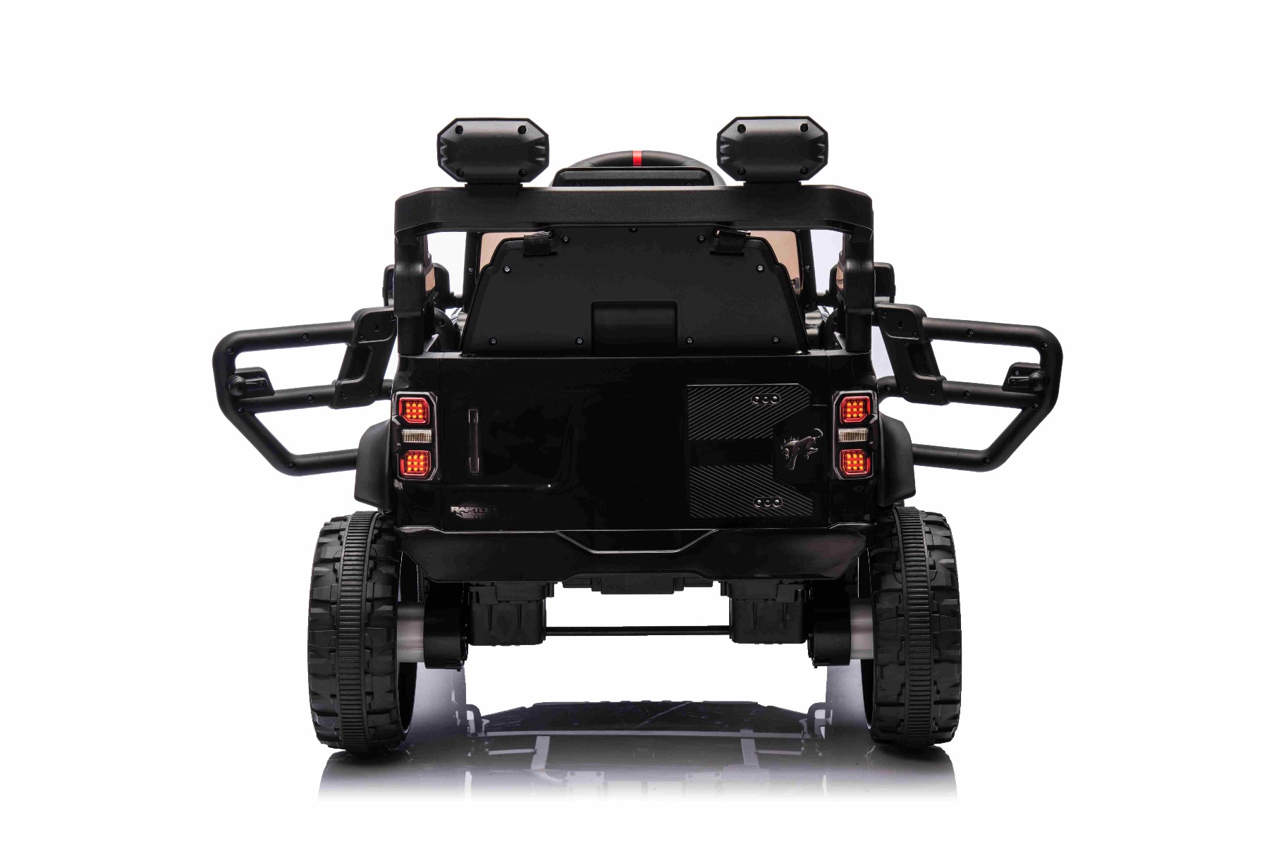 Mașina electrica copii Ford Bronco cu tracțiune spate cu licență (un singur loc), negru, baterie litiu, șasiu înalt, scaun lat, axă suspensie spate, telecomandă 2,4 GHz, player MP3 cu intrare USB, lumini LED - imagine 5