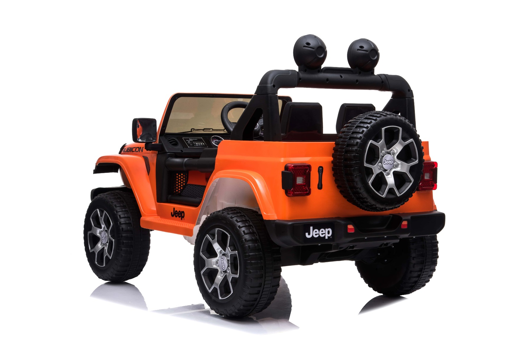 Mașinuță electrică pentru copii JEEP Wrangler, Portocaliu, scaun din piele, Radio cu intrare Bluetooth și USB, unitate 4x4, baterie cu litiu, roți EVA, suspensii spate, telecomandă de 2,4 GHz, comutator funcție telecomandă/ pedală, licențiat - imagine 4