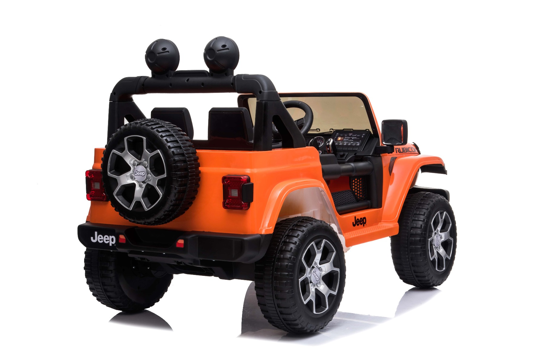 Mașinuță electrică pentru copii JEEP Wrangler, Portocaliu, scaun din piele, Radio cu intrare Bluetooth și USB, unitate 4x4, baterie cu litiu, roți EVA, suspensii spate, telecomandă de 2,4 GHz, comutator funcție telecomandă/ pedală, licențiat - imagine 6
