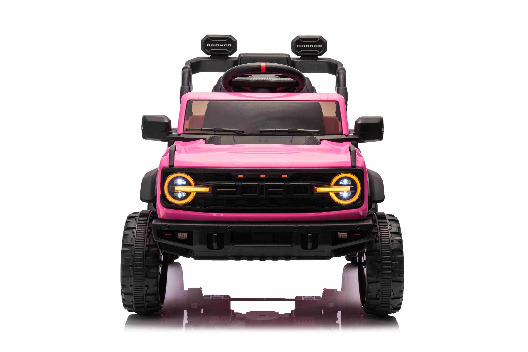 Mașina electrica copii Ford Bronco cu tracțiune spate cu licență (un singur loc), roz, baterie litiu, șasiu înalt, scaun lat, axă suspensie spate, telecomandă 2,4 GHz, player MP3 cu intrare USB, lumini LED - imagine 2