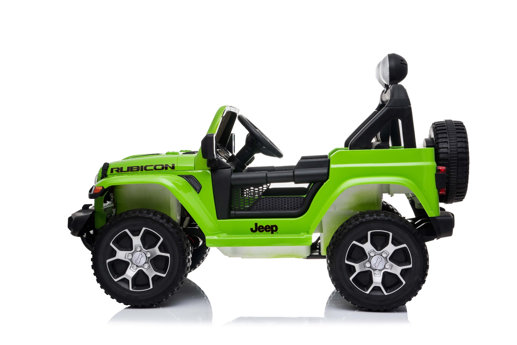 Mașinuță electrică pentru copii JEEP Wrangler, Verde, scaun din piele, Radio cu intrare Bluetooth și USB, unitate 4x4, baterie cu litiu, roți EVA, suspensii spate, telecomandă de 2,4 GHz, comutator funcție telecomandă/ pedală, licențiat