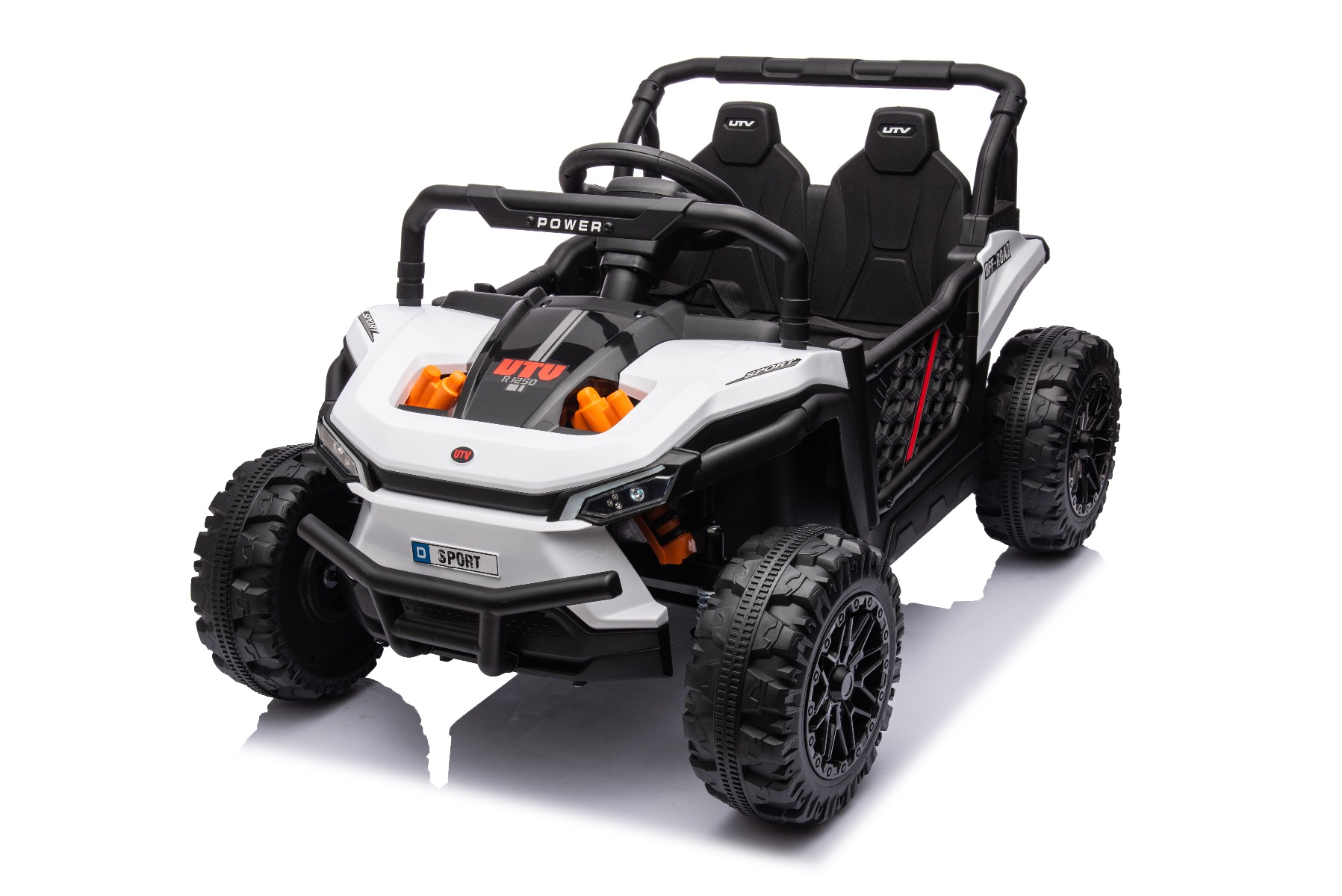 Mașină electrică copii UTV Small 12V, alb, Tracțiune spate, baterie 12V, Roți din plastic, banchetă dublă, Telecomandă 2,4 GHz, Un singur loc, MP3 player cu intrare USB/SD, Lumini LED - imagine 4