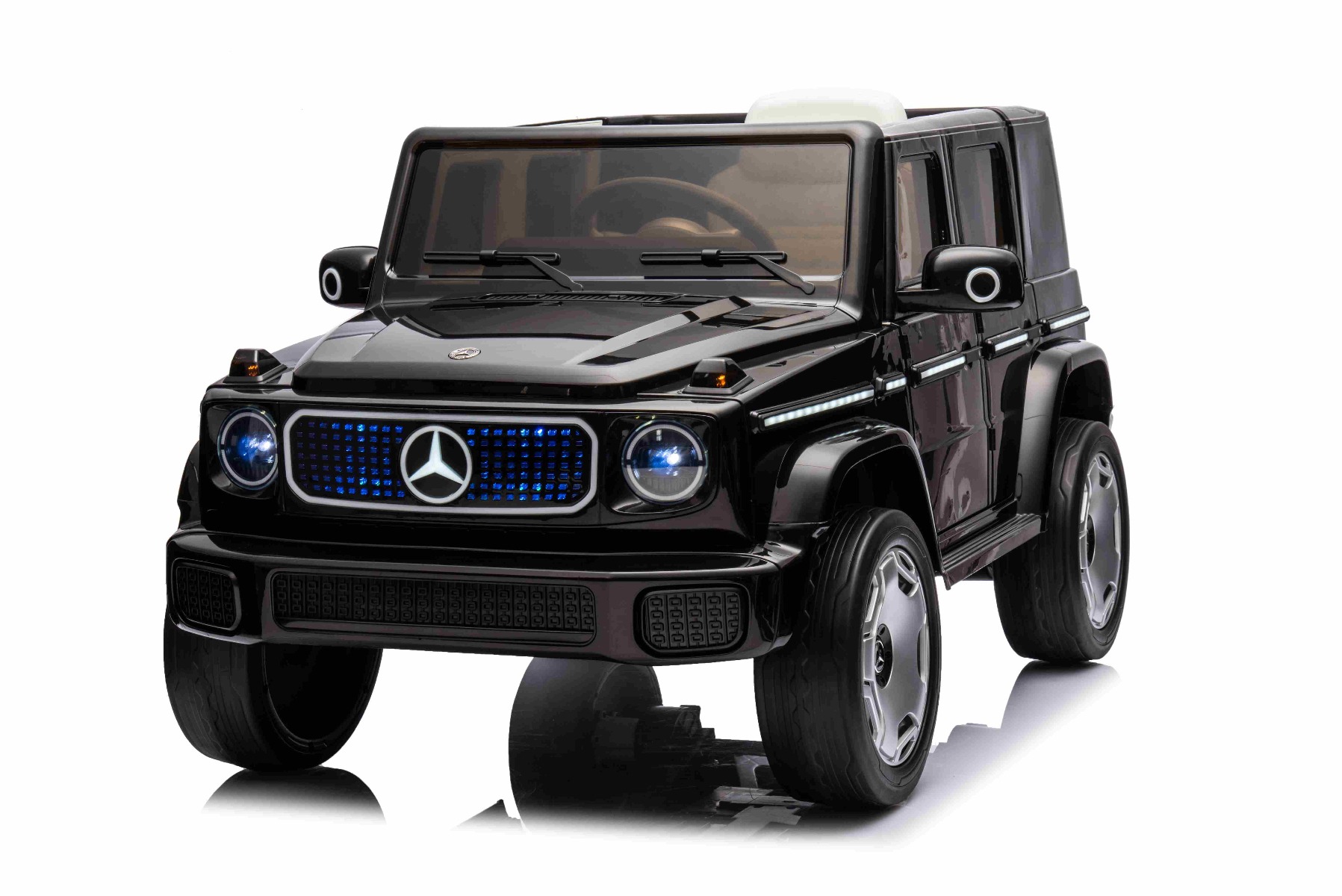 Mașinuță electrică de jucărie Mercedes-Benz EQG 12V, negru, componente ale caroseriei iluminate cu LED, lumini față și spate funcționale, telecomandă 2,4 GHz, intrare USB/Aux, baterie litiu, motor 2 x 35W, licență ORIGINALĂ - imagine 3