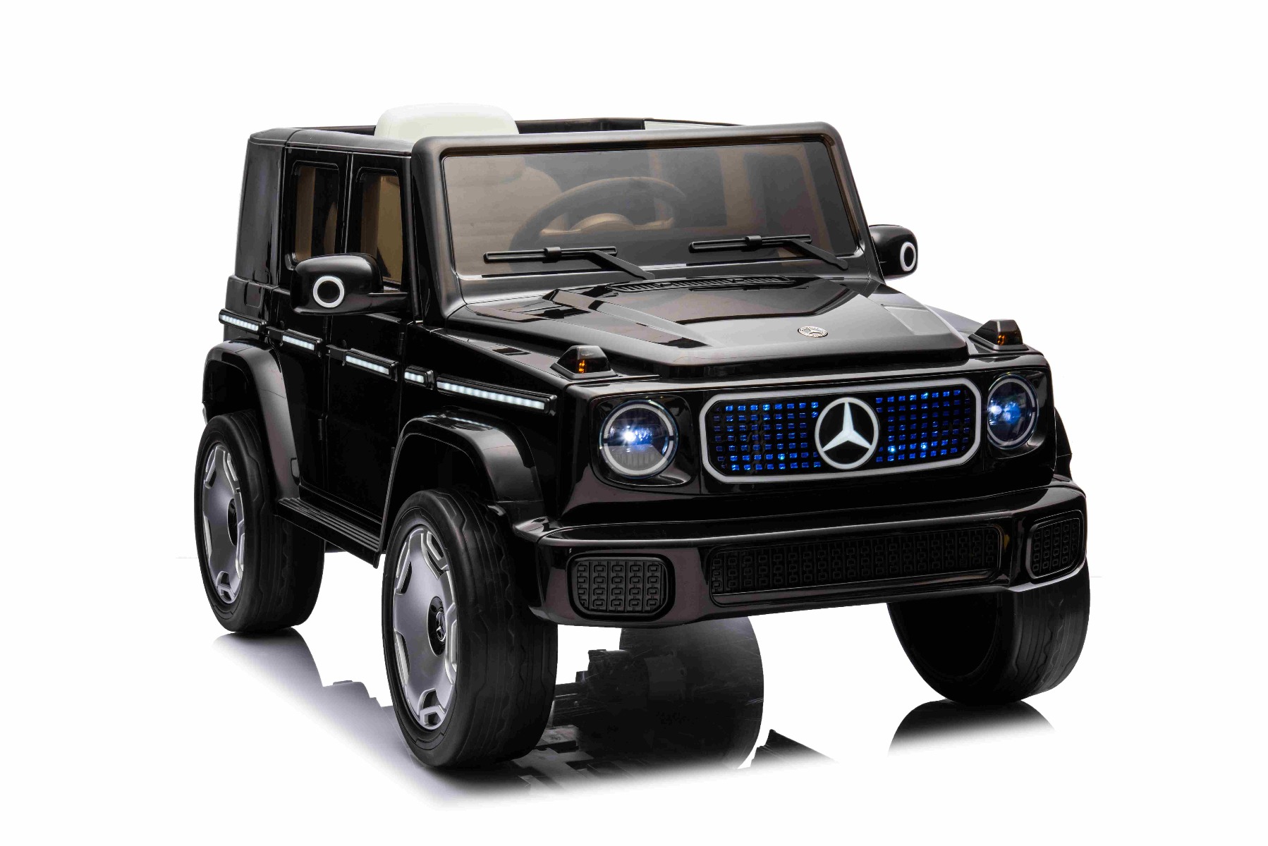 Mașinuță electrică de jucărie Mercedes-Benz EQG 12V, negru, componente ale caroseriei iluminate cu LED, lumini față și spate funcționale, telecomandă 2,4 GHz, intrare USB/Aux, baterie litiu, motor 2 x 35W, licență ORIGINALĂ - imagine 5