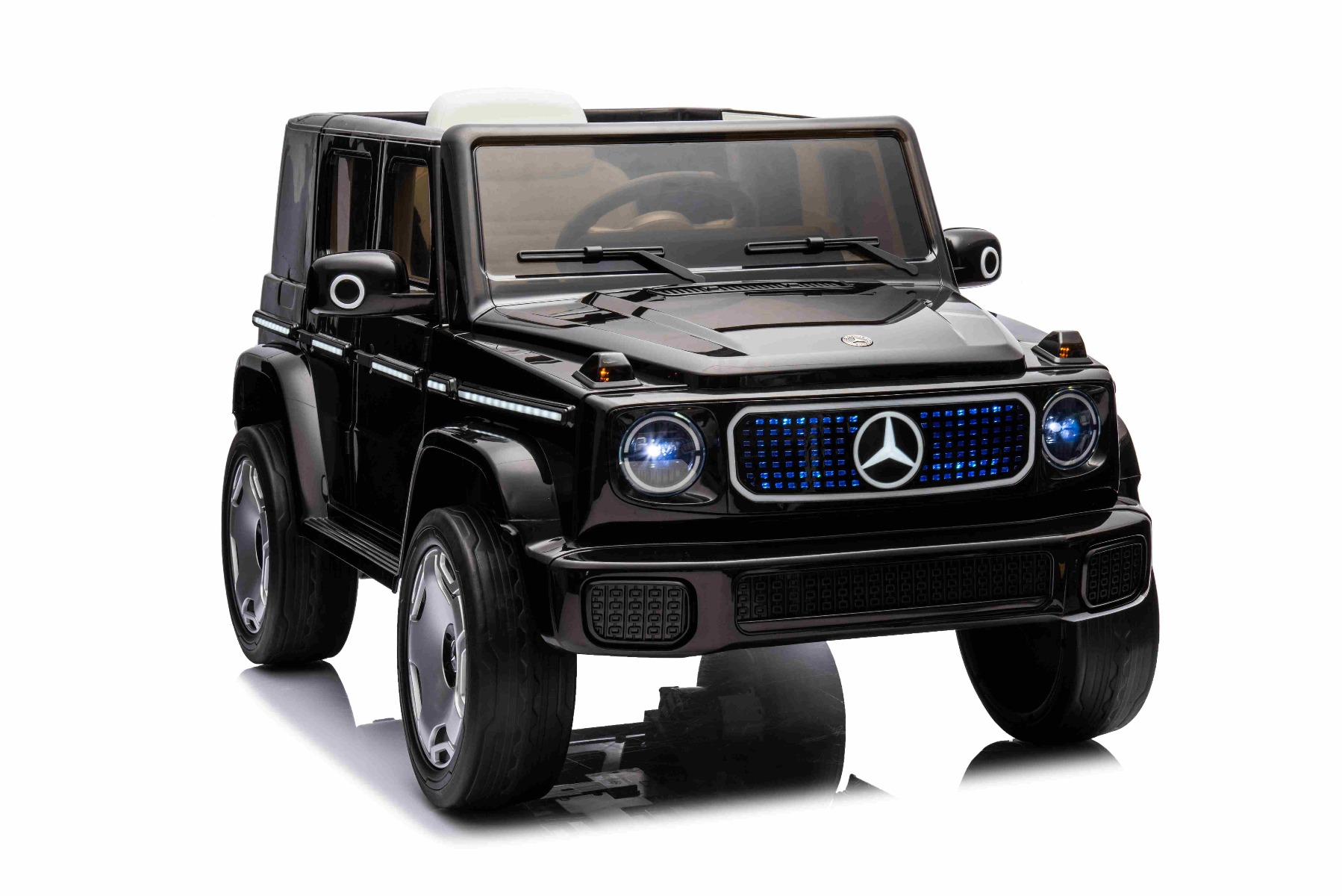 Mașinuță electrică de jucărie Mercedes-Benz EQG 12V, negru, componente ale caroseriei iluminate cu LED, lumini față și spate funcționale, telecomandă 2,4 GHz, intrare USB/Aux, baterie litiu, motor 2 x 35W, licență ORIGINALĂ - imagine 6
