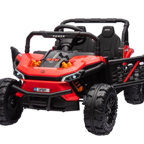 Mașină electrică copii UTV Small 12V, roșu, Tracțiune spate, baterie 12V, Roți din plastic, banchetă dublă, Telecomandă 2,4 GHz, Un singur loc, MP3 player cu intrare USB/SD, Lumini LED