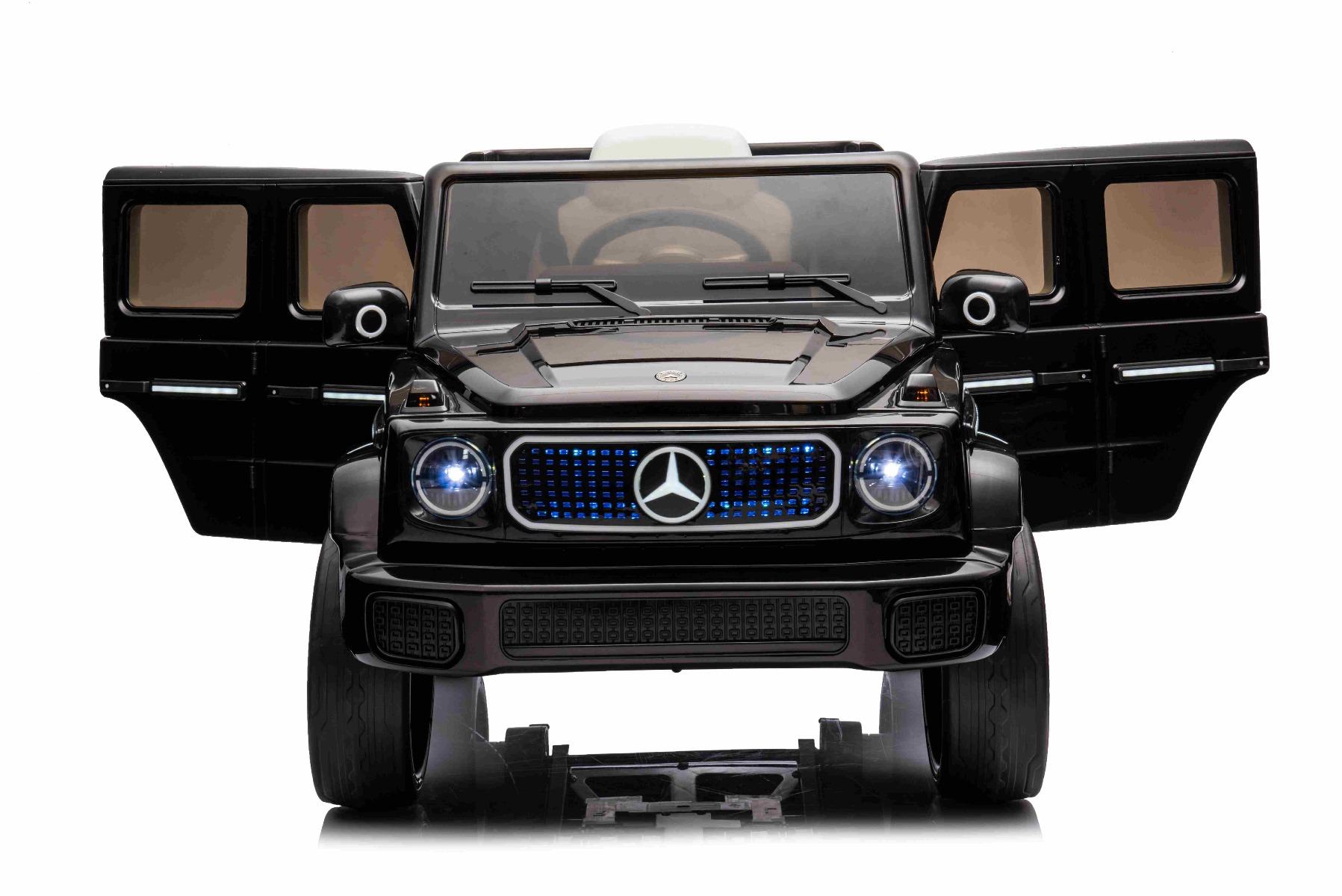 Mașinuță electrică de jucărie Mercedes-Benz EQG 12V, negru, componente ale caroseriei iluminate cu LED, lumini față și spate funcționale, telecomandă 2,4 GHz, intrare USB/Aux, baterie litiu, motor 2 x 35W, licență ORIGINALĂ - imagine 7