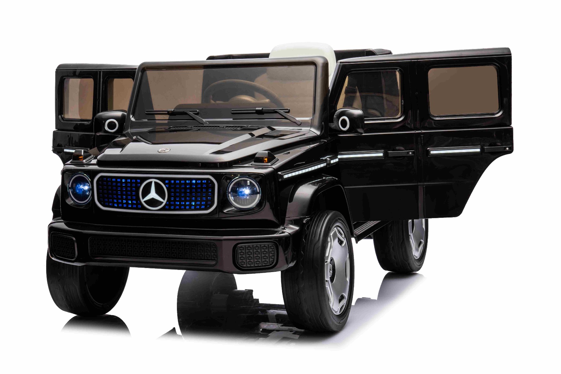 Mașinuță electrică de jucărie Mercedes-Benz EQG 12V, negru, componente ale caroseriei iluminate cu LED, lumini față și spate funcționale, telecomandă 2,4 GHz, intrare USB/Aux, baterie litiu, motor 2 x 35W, licență ORIGINALĂ - imagine 8