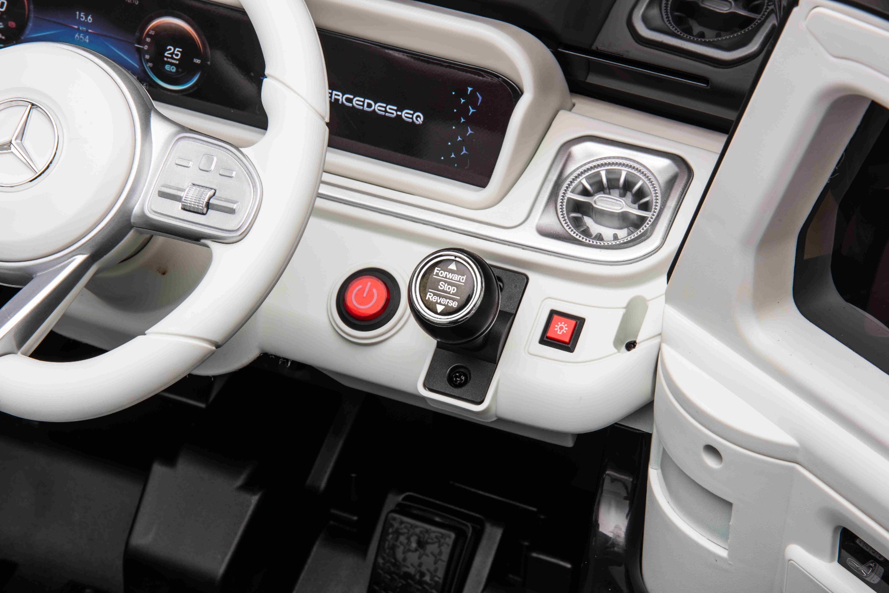 Mașinuță electrică de jucărie Mercedes-Benz EQG 12V, negru, componente ale caroseriei iluminate cu LED, lumini față și spate funcționale, telecomandă 2,4 GHz, intrare USB/Aux, baterie litiu, motor 2 x 35W, licență ORIGINALĂ - imagine 10