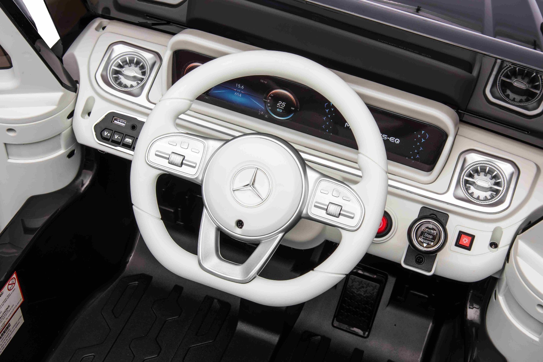 Mașinuță electrică de jucărie Mercedes-Benz EQG 12V, negru, componente ale caroseriei iluminate cu LED, lumini față și spate funcționale, telecomandă 2,4 GHz, intrare USB/Aux, baterie litiu, motor 2 x 35W, licență ORIGINALĂ - imagine 14