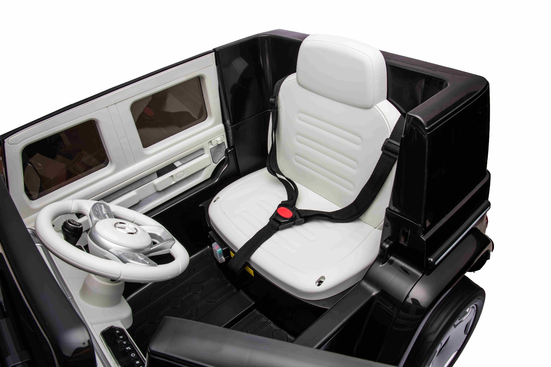 Mașinuță electrică de jucărie Mercedes-Benz EQG 12V, negru, componente ale caroseriei iluminate cu LED, lumini față și spate funcționale, telecomandă 2,4 GHz, intrare USB/Aux, baterie litiu, motor 2 x 35W, licență ORIGINALĂ - imagine 19