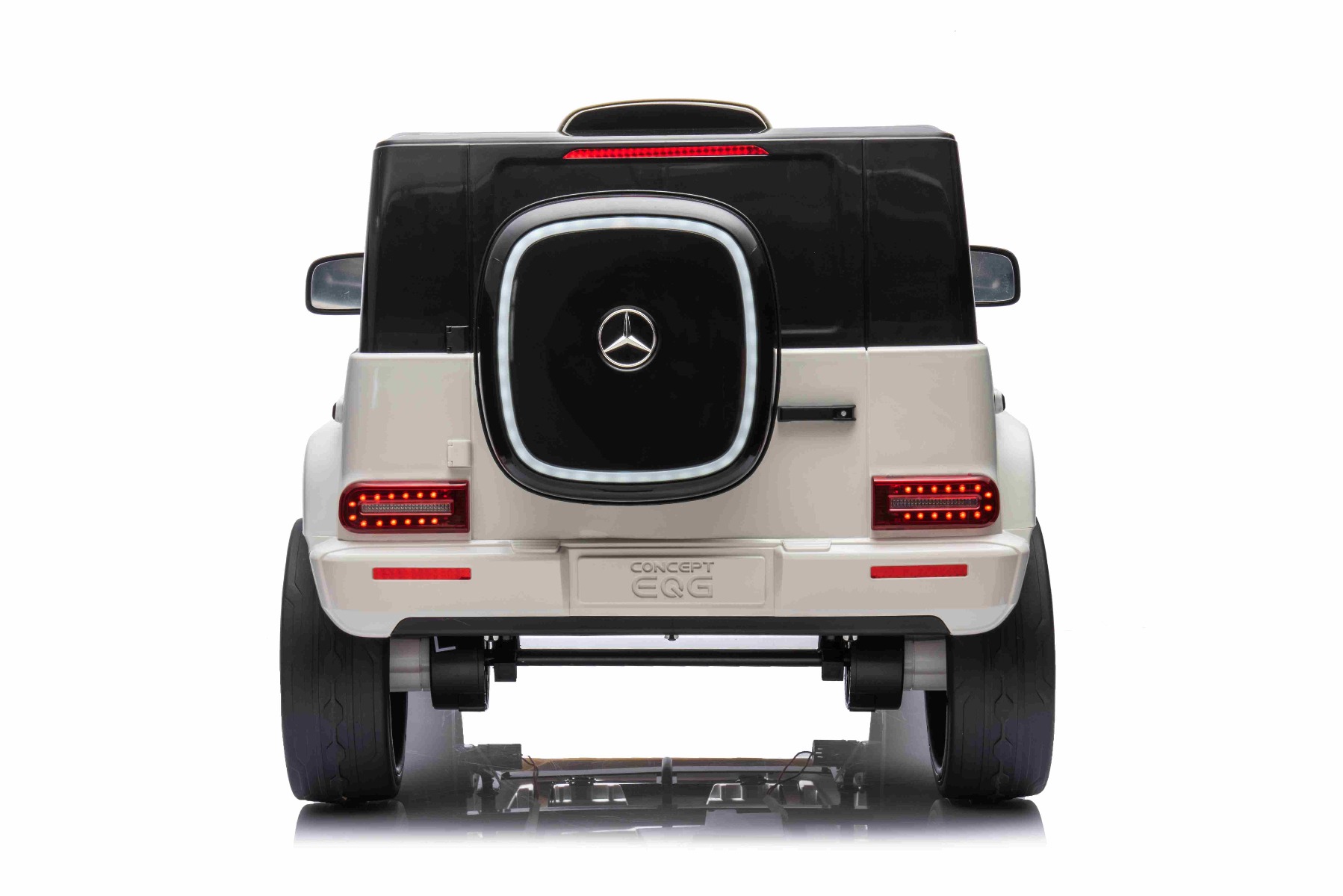 Mașinuță electrică de jucărie Mercedes-Benz EQG 12V, alb, componente ale caroseriei iluminate cu LED, lumini față și spate funcționale, telecomandă 2,4 GHz, intrare USB/Aux, baterie litiu, motor 2 x 35W, licență ORIGINALĂ - imagine 10
