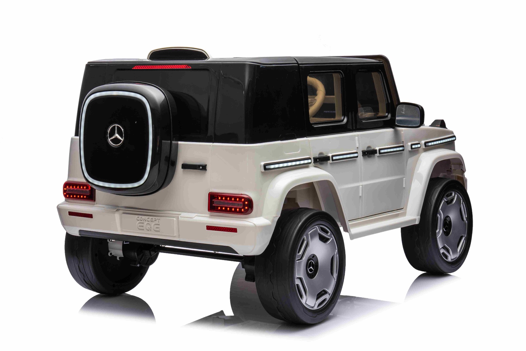 Mașinuță electrică de jucărie Mercedes-Benz EQG 12V, alb, componente ale caroseriei iluminate cu LED, lumini față și spate funcționale, telecomandă 2,4 GHz, intrare USB/Aux, baterie litiu, motor 2 x 35W, licență ORIGINALĂ - imagine 11
