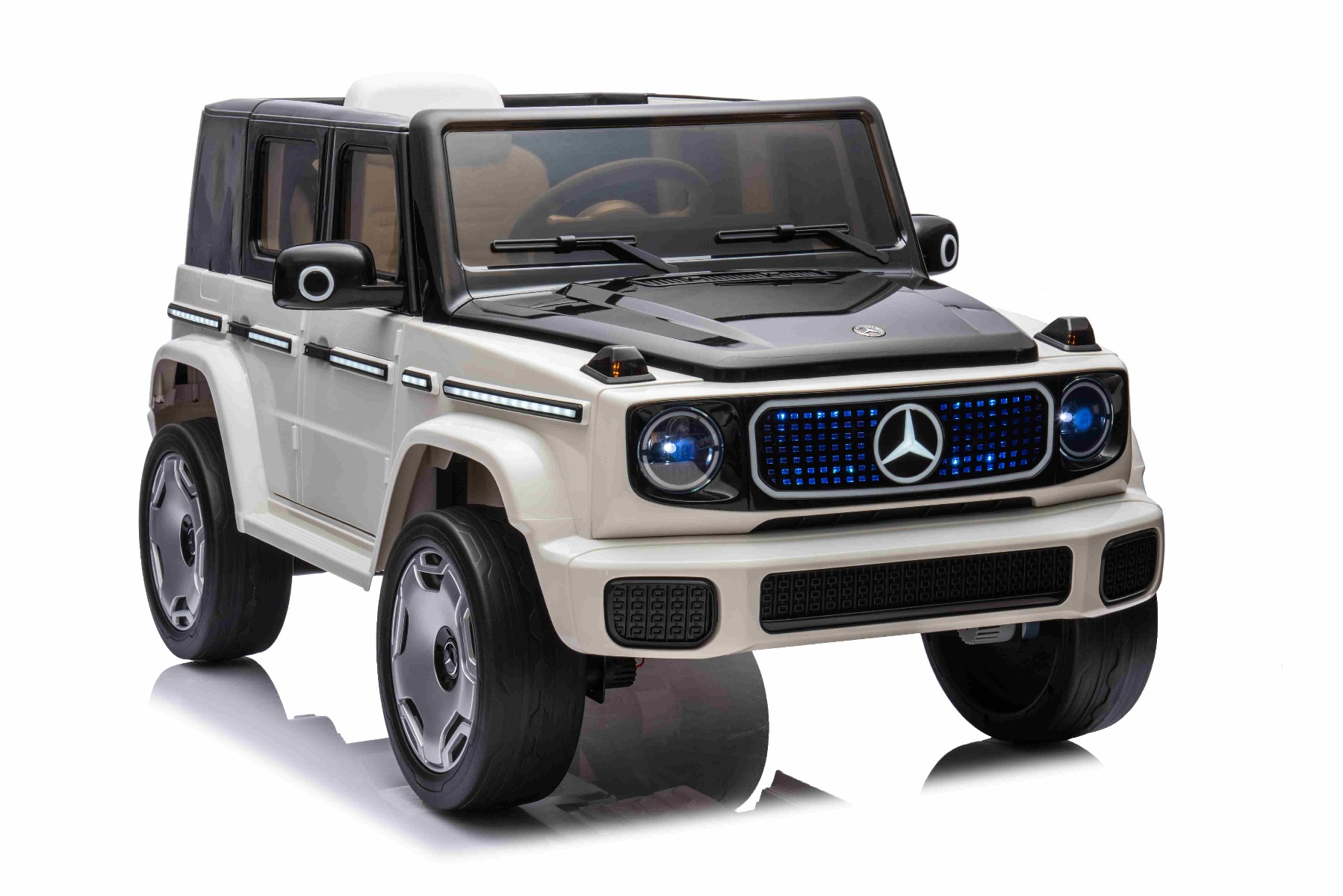 Mașinuță electrică de jucărie Mercedes-Benz EQG 12V, alb, componente ale caroseriei iluminate cu LED, lumini față și spate funcționale, telecomandă 2,4 GHz, intrare USB/Aux, baterie litiu, motor 2 x 35W, licență ORIGINALĂ - imagine 12