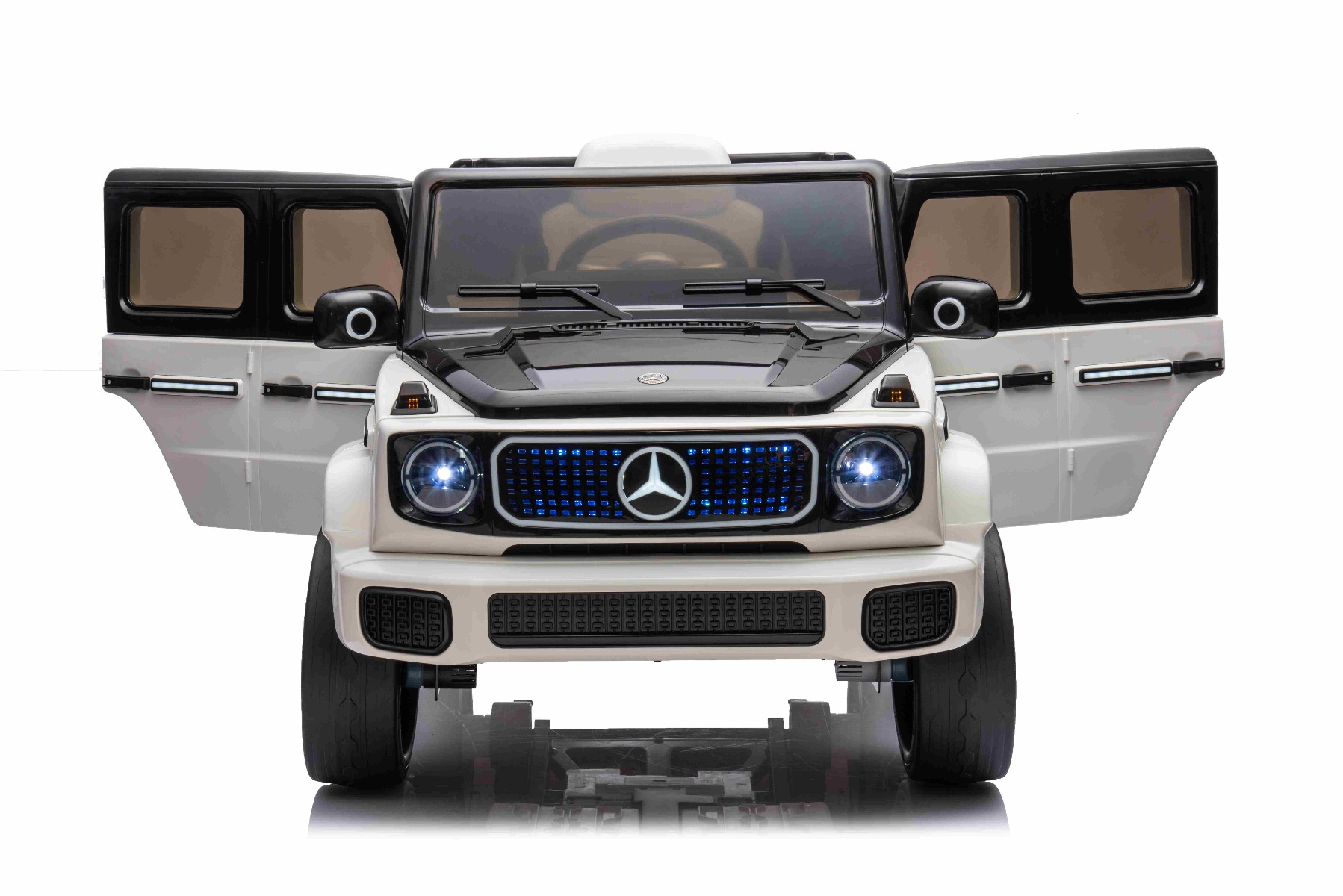 Mașinuță electrică de jucărie Mercedes-Benz EQG 12V, alb, componente ale caroseriei iluminate cu LED, lumini față și spate funcționale, telecomandă 2,4 GHz, intrare USB/Aux, baterie litiu, motor 2 x 35W, licență ORIGINALĂ - imagine 14