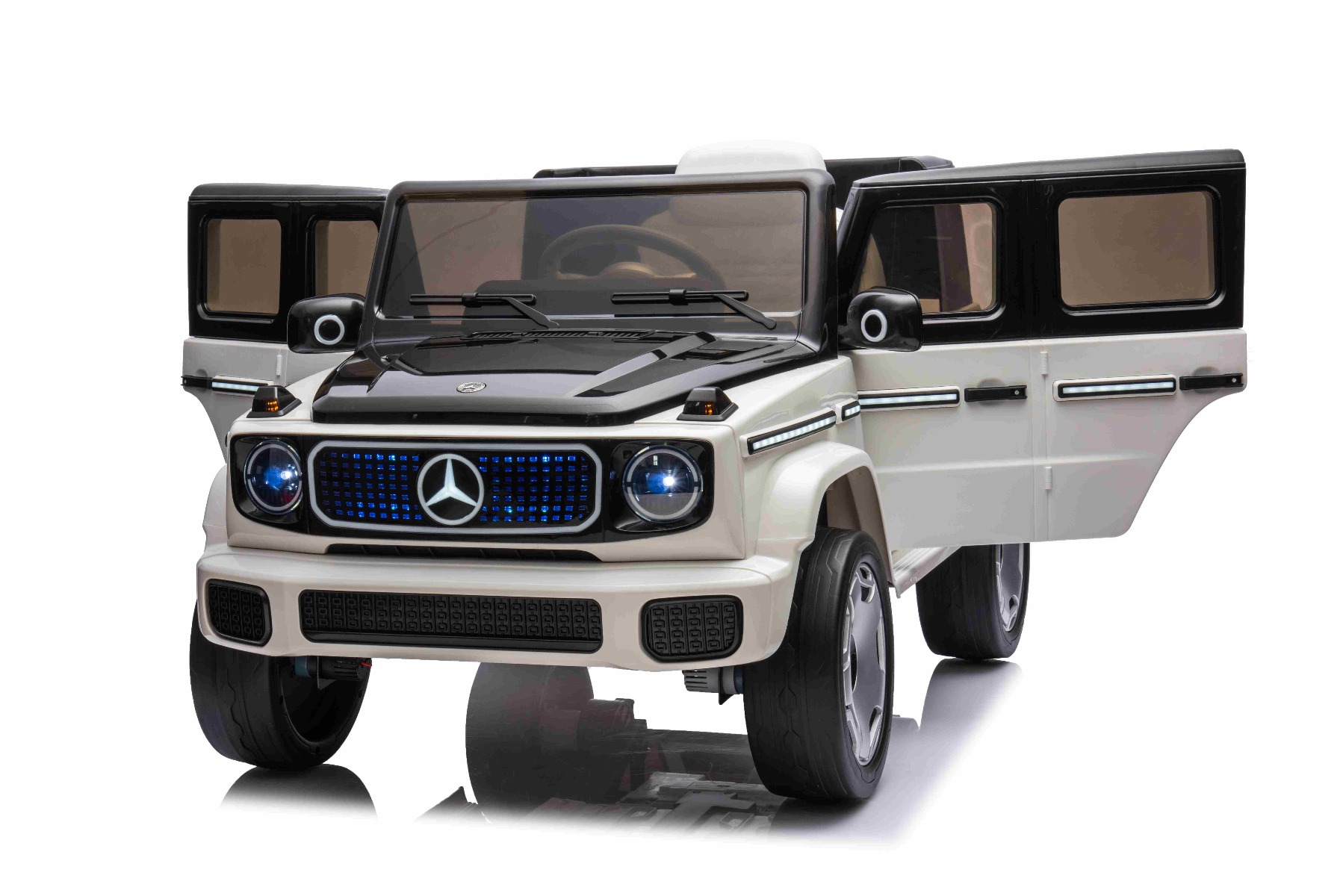 Mașinuță electrică de jucărie Mercedes-Benz EQG 12V, alb, componente ale caroseriei iluminate cu LED, lumini față și spate funcționale, telecomandă 2,4 GHz, intrare USB/Aux, baterie litiu, motor 2 x 35W, licență ORIGINALĂ - imagine 15