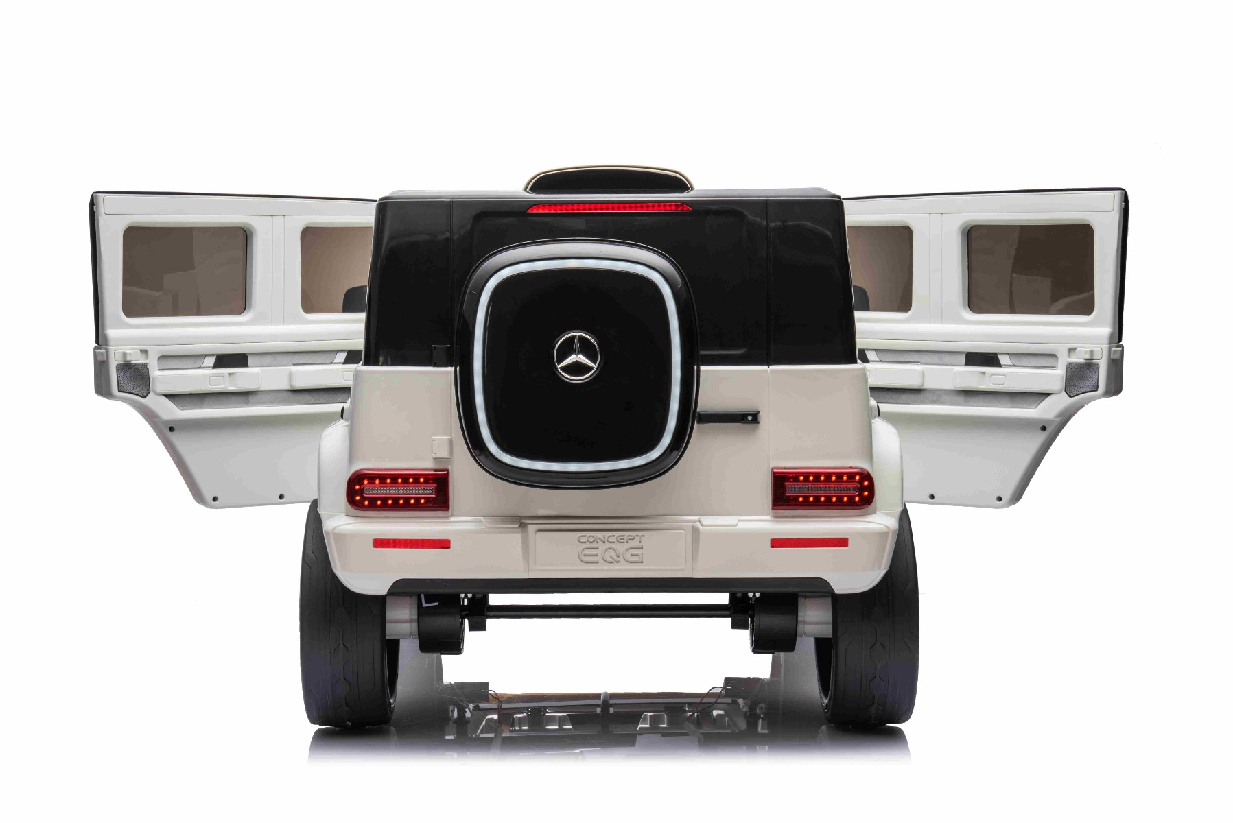 Mașinuță electrică de jucărie Mercedes-Benz EQG 12V, alb, componente ale caroseriei iluminate cu LED, lumini față și spate funcționale, telecomandă 2,4 GHz, intrare USB/Aux, baterie litiu, motor 2 x 35W, licență ORIGINALĂ - imagine 17
