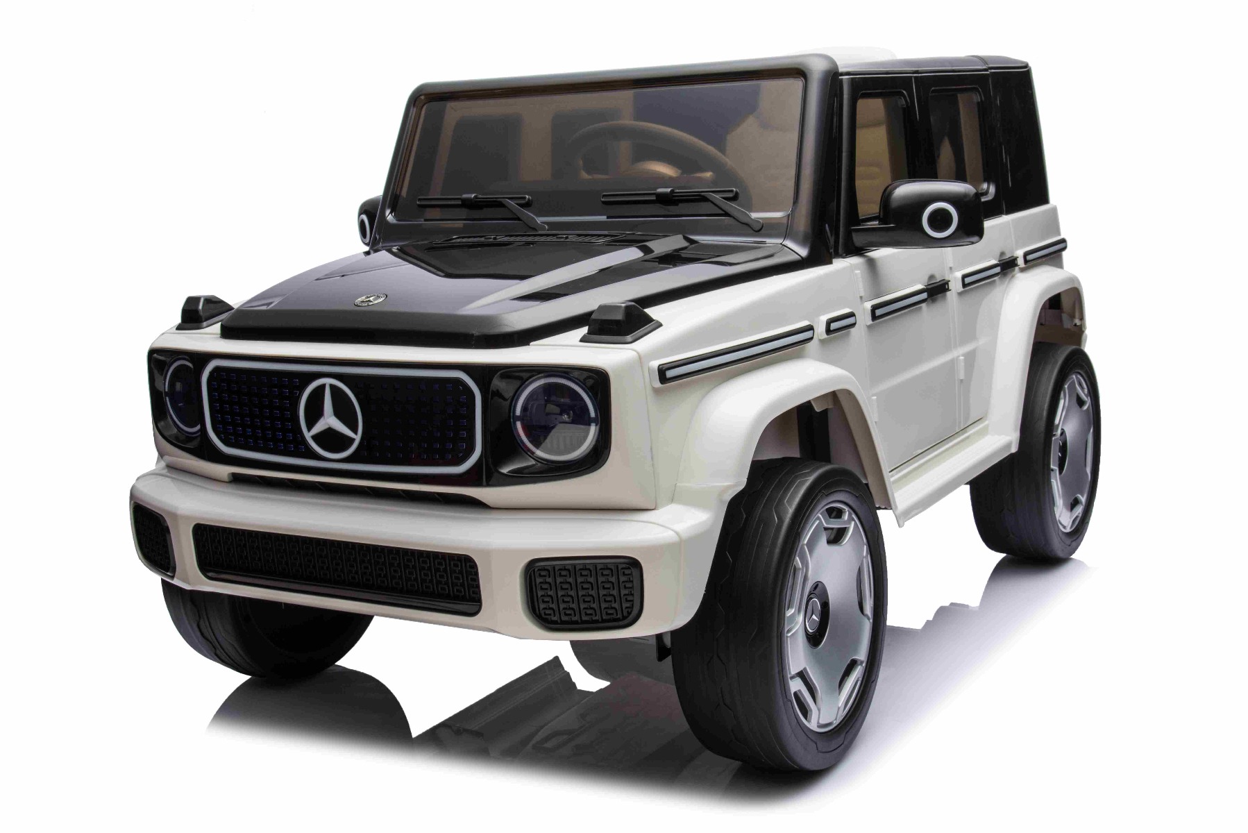 Mașinuță electrică de jucărie Mercedes-Benz EQG 12V, alb, componente ale caroseriei iluminate cu LED, lumini față și spate funcționale, telecomandă 2,4 GHz, intrare USB/Aux, baterie litiu, motor 2 x 35W, licență ORIGINALĂ - imagine 26