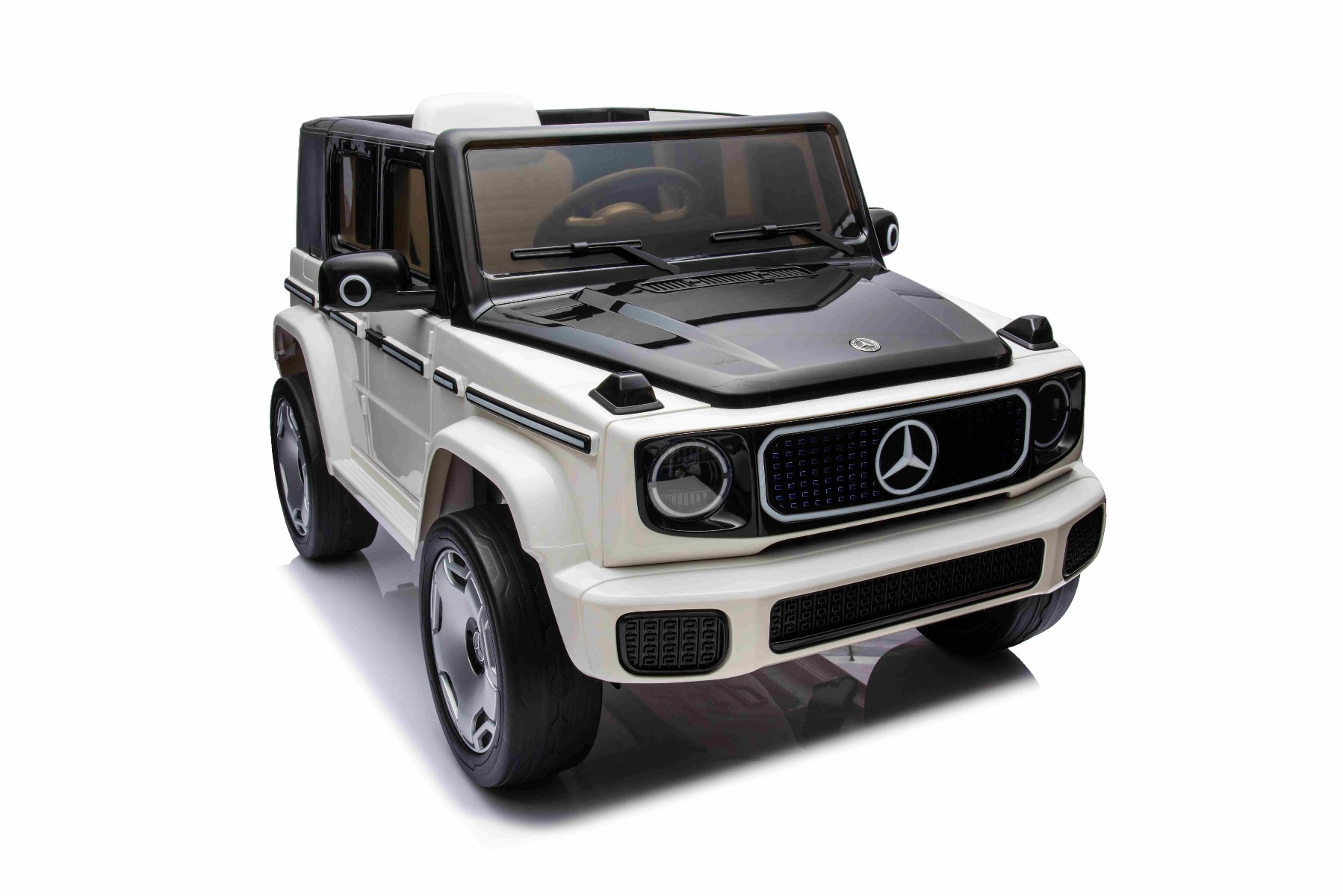 Mașinuță electrică de jucărie Mercedes-Benz EQG 12V, alb, componente ale caroseriei iluminate cu LED, lumini față și spate funcționale, telecomandă 2,4 GHz, intrare USB/Aux, baterie litiu, motor 2 x 35W, licență ORIGINALĂ - imagine 27