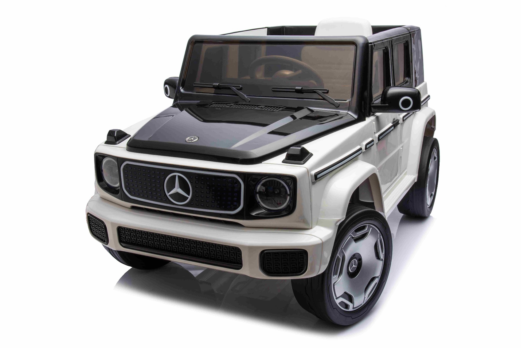 Mașinuță electrică de jucărie Mercedes-Benz EQG 12V, alb, componente ale caroseriei iluminate cu LED, lumini față și spate funcționale, telecomandă 2,4 GHz, intrare USB/Aux, baterie litiu, motor 2 x 35W, licență ORIGINALĂ - imagine 29