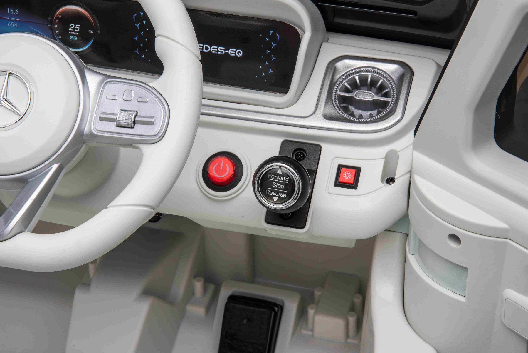 Mașinuță electrică de jucărie Mercedes-Benz EQG 12V, alb, componente ale caroseriei iluminate cu LED, lumini față și spate funcționale, telecomandă 2,4 GHz, intrare USB/Aux, baterie litiu, motor 2 x 35W, licență ORIGINALĂ - imagine 34
