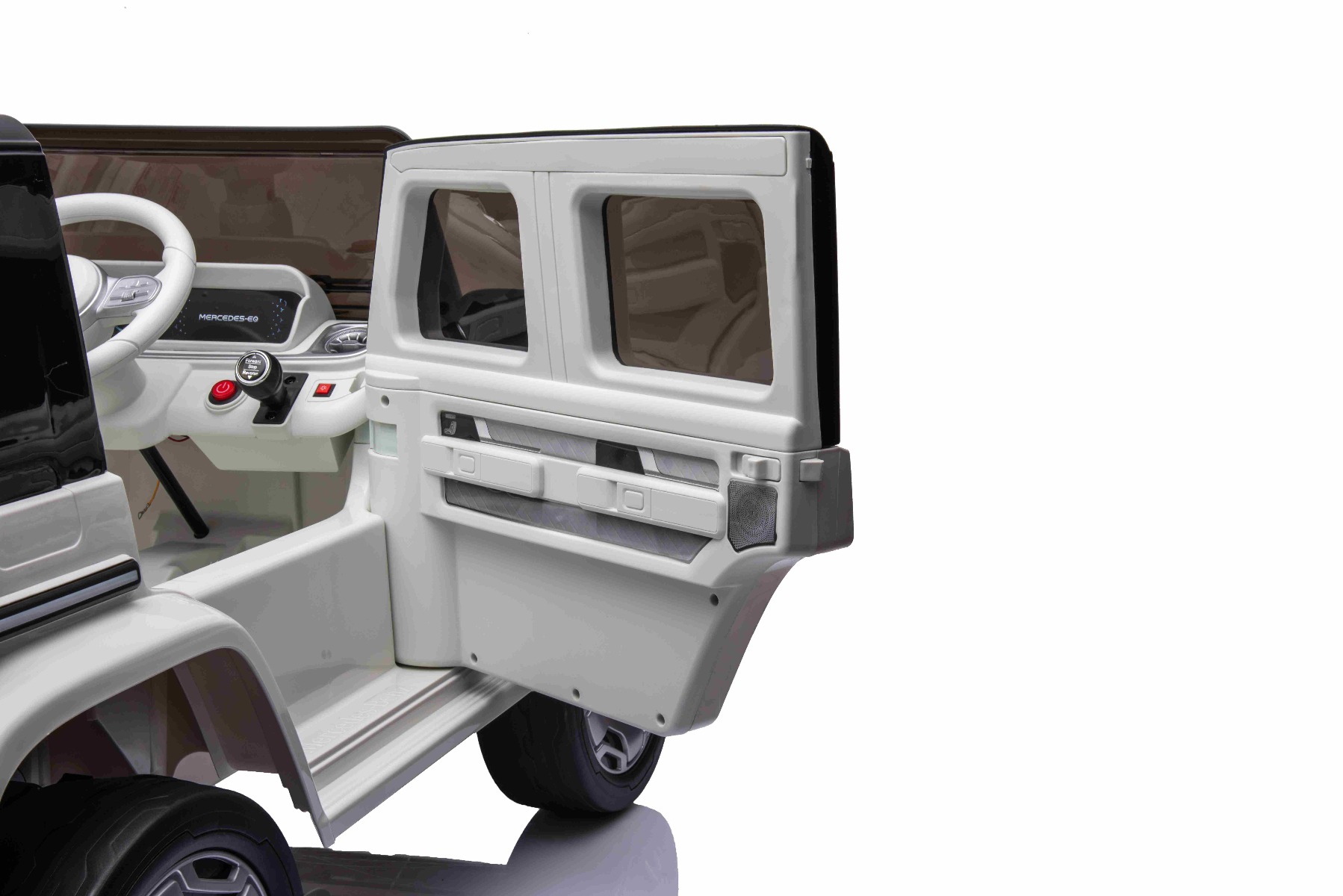 Mașinuță electrică de jucărie Mercedes-Benz EQG 12V, alb, componente ale caroseriei iluminate cu LED, lumini față și spate funcționale, telecomandă 2,4 GHz, intrare USB/Aux, baterie litiu, motor 2 x 35W, licență ORIGINALĂ - imagine 36