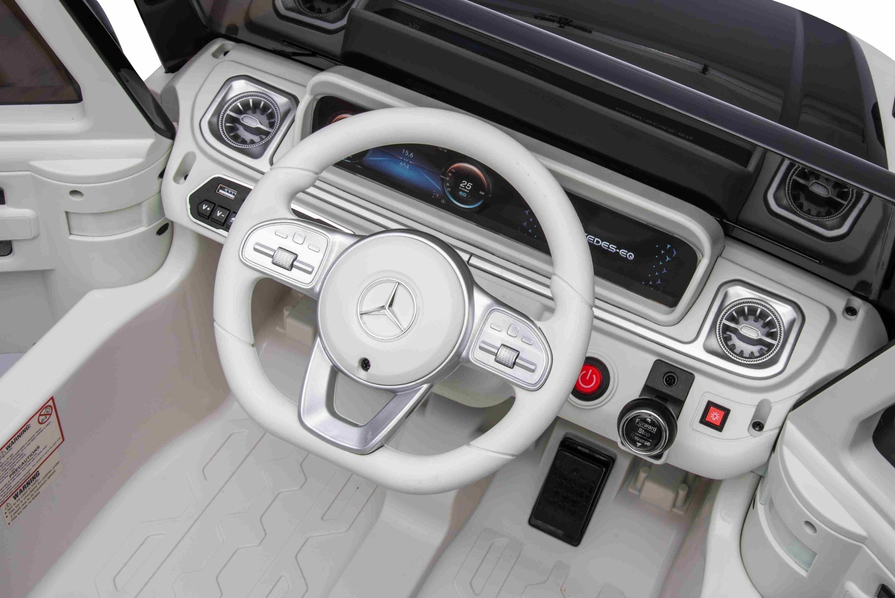 Mașinuță electrică de jucărie Mercedes-Benz EQG 12V, alb, componente ale caroseriei iluminate cu LED, lumini față și spate funcționale, telecomandă 2,4 GHz, intrare USB/Aux, baterie litiu, motor 2 x 35W, licență ORIGINALĂ - imagine 38