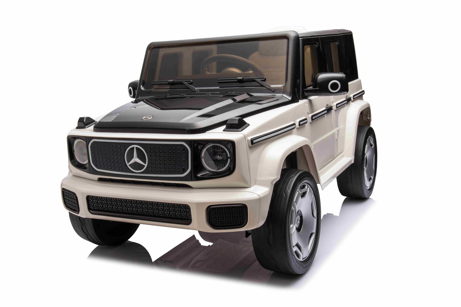 Mașinuță electrică de jucărie Mercedes-Benz EQG 12V, alb, componente ale caroseriei iluminate cu LED, lumini față și spate funcționale, telecomandă 2,4 GHz, intrare USB/Aux, baterie litiu, motor 2 x 35W, licență ORIGINALĂ - imagine 44