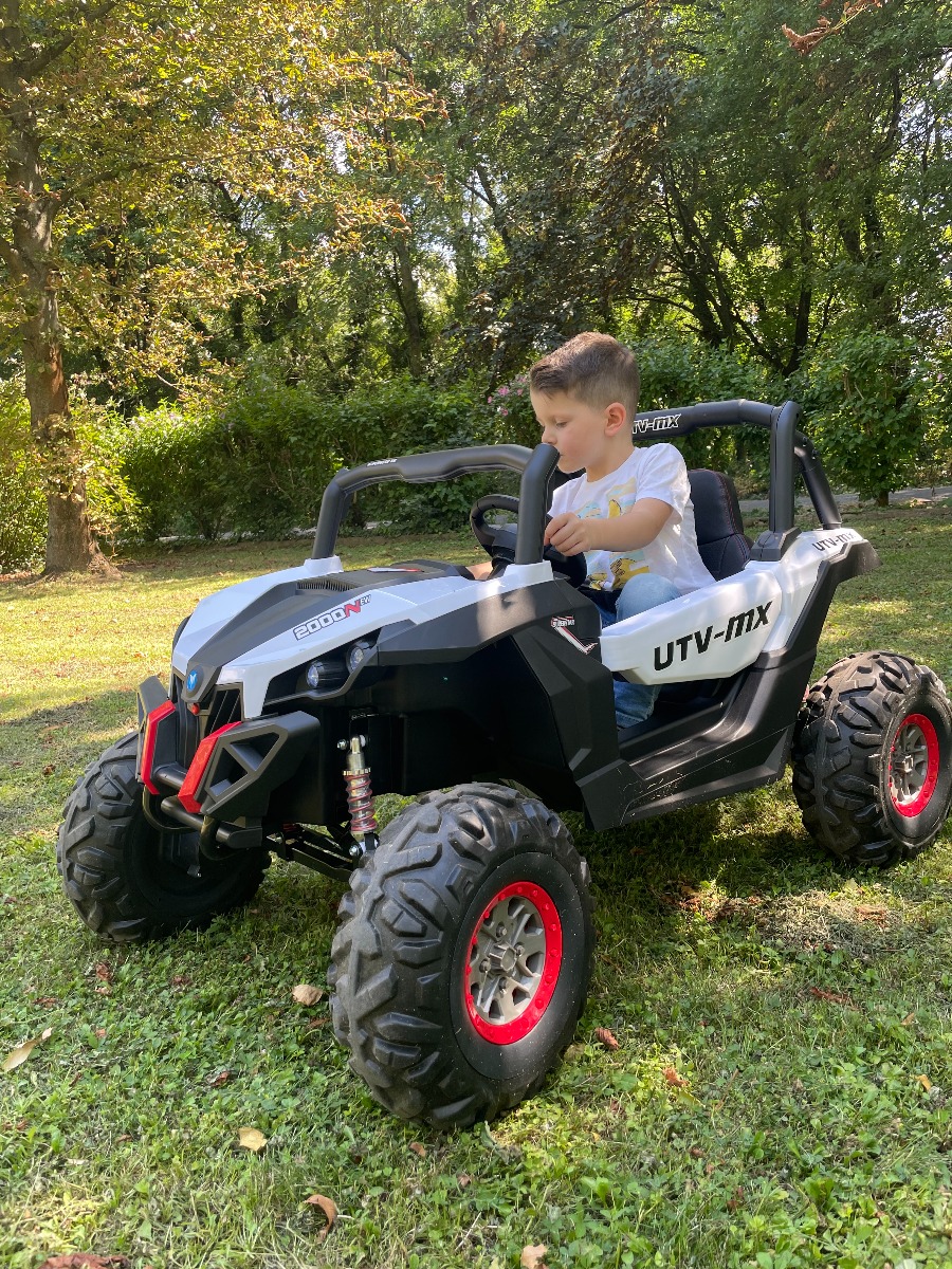 Mașinuță electrică de jucărie NEW RSX 24V, alb, tracțiune 4x4, baterie litiu, roți EVA, suspensii, scaun din piele artificială cu două locuri, telecomandă, player MP3 cu intrare USB/AUX - imagine 11