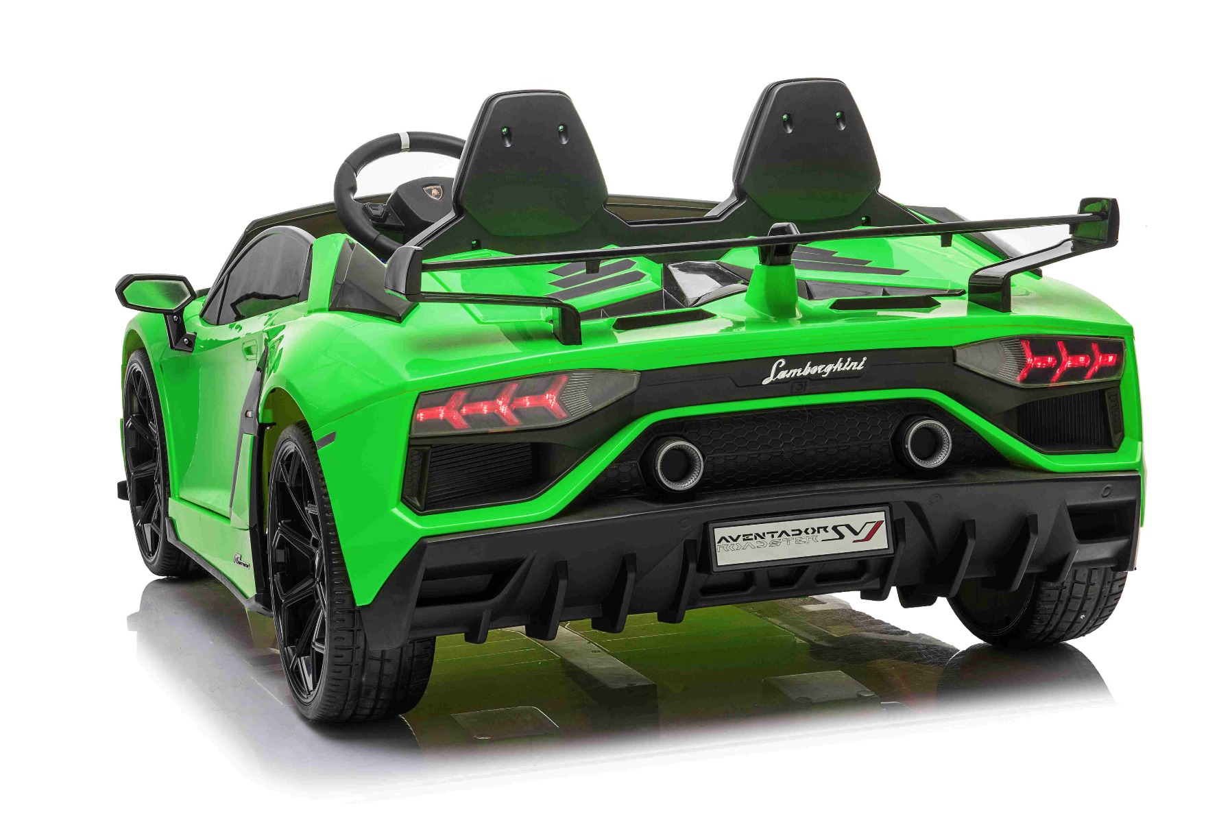 Mașină electrică copii Lamborghini Aventador 24V două locuri, caroserie lăcuită verde, 2.4 GHz DO, scaune moi din PU, afișaj LCD, suspensie, uși cu deschidere verticală, roți EVA moi, MOTOR 2 X 45W, licență ORIGINALĂ - imagine 3