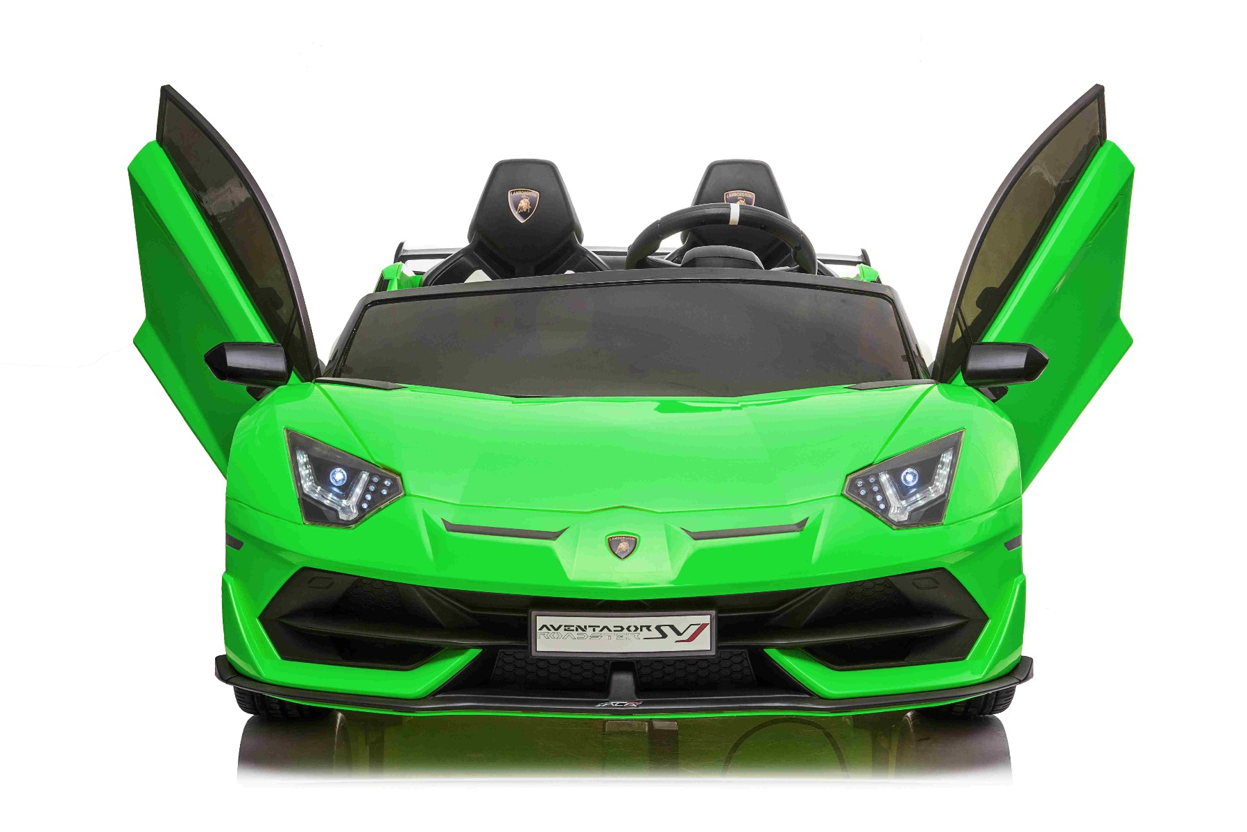 Mașină electrică copii Lamborghini Aventador 24V două locuri, caroserie lăcuită verde, 2.4 GHz DO, scaune moi din PU, afișaj LCD, suspensie, uși cu deschidere verticală, roți EVA moi, MOTOR 2 X 45W, licență ORIGINALĂ - imagine 4