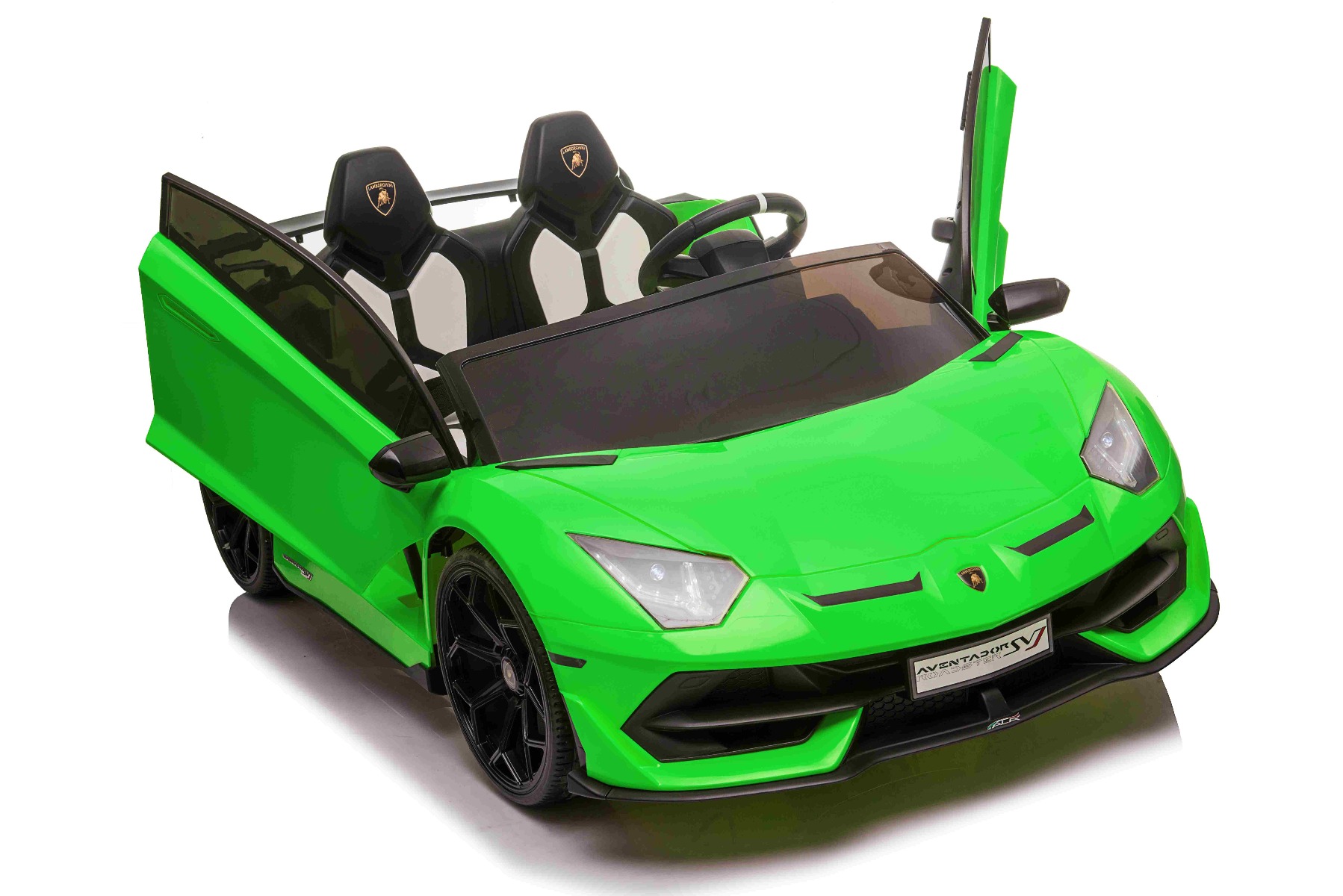 Mașină electrică copii Lamborghini Aventador 24V două locuri, caroserie lăcuită verde, 2.4 GHz DO, scaune moi din PU, afișaj LCD, suspensie, uși cu deschidere verticală, roți EVA moi, MOTOR 2 X 45W, licență ORIGINALĂ - imagine 5