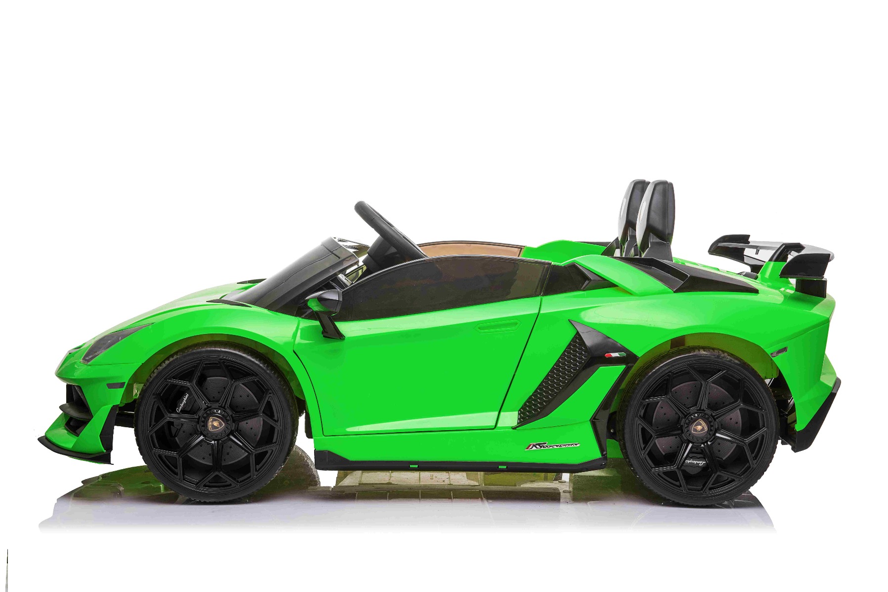 Mașină electrică copii Lamborghini Aventador 24V două locuri, caroserie lăcuită verde, 2.4 GHz DO, scaune moi din PU, afișaj LCD, suspensie, uși cu deschidere verticală, roți EVA moi, MOTOR 2 X 45W, licență ORIGINALĂ - imagine 2